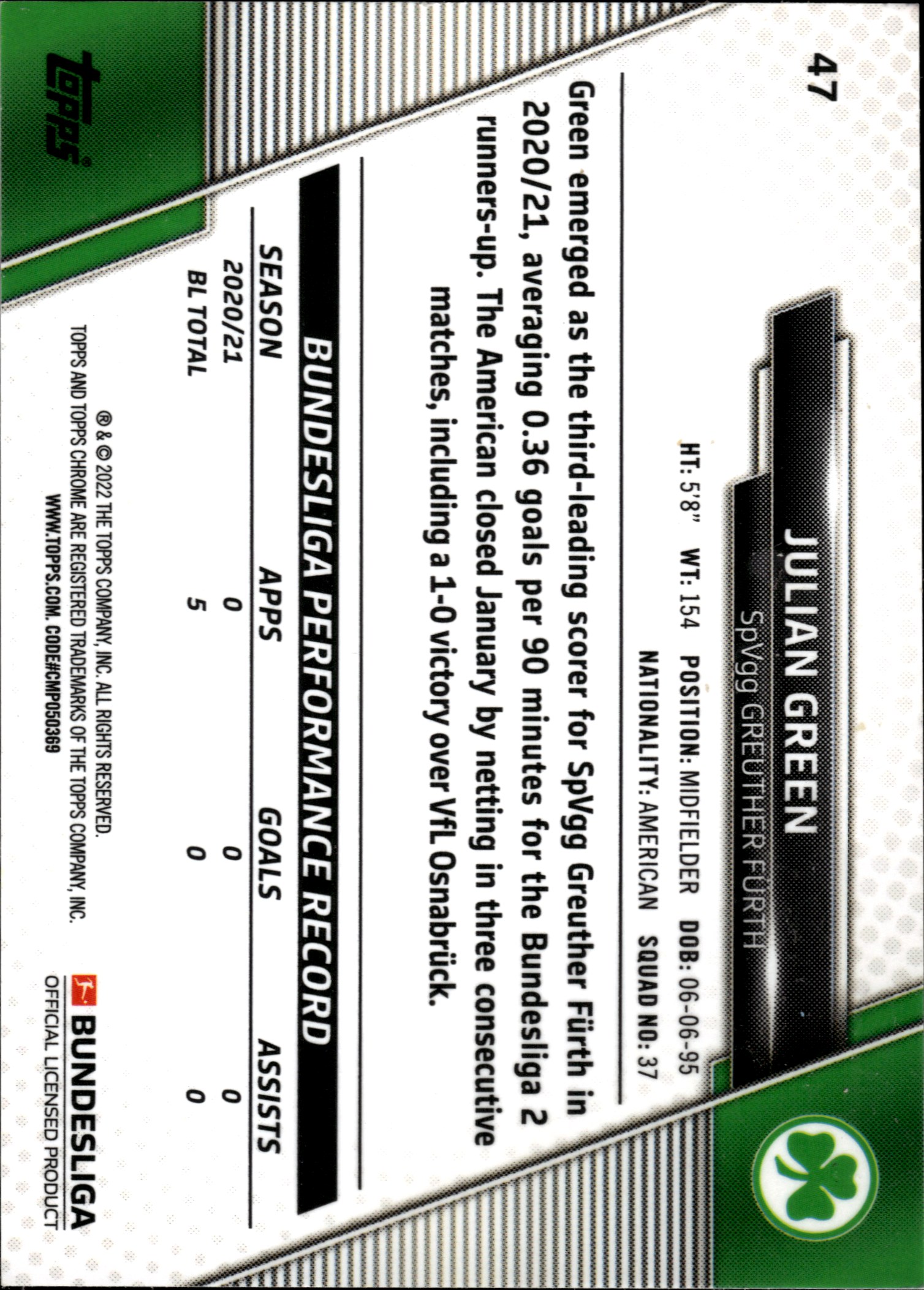 Julian Green - Topps Chrome Bundesliga Base Set 2021-22, Nr. 47