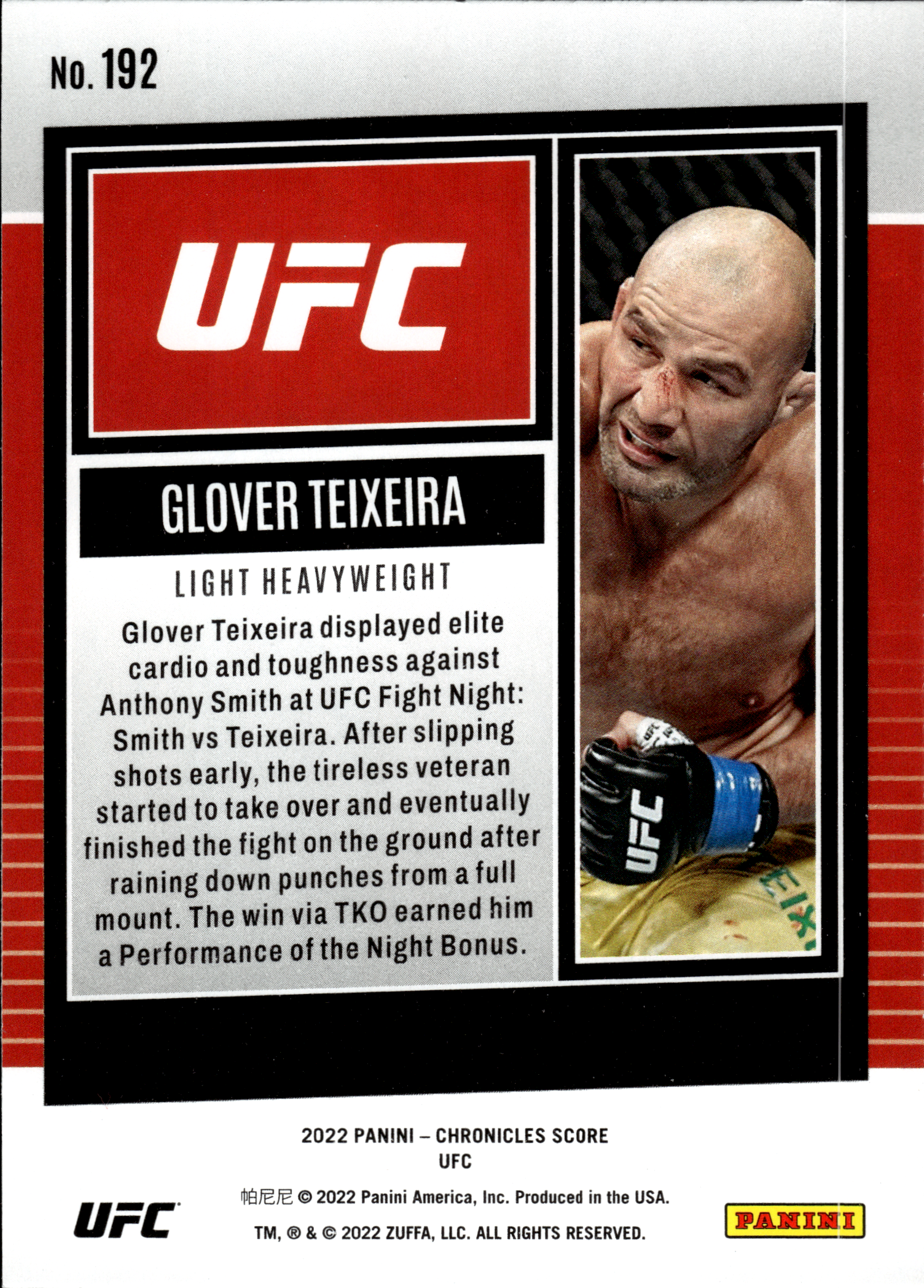 Glover Teixeira - Panini Chronicles UFC Score 2022, Nr. 192