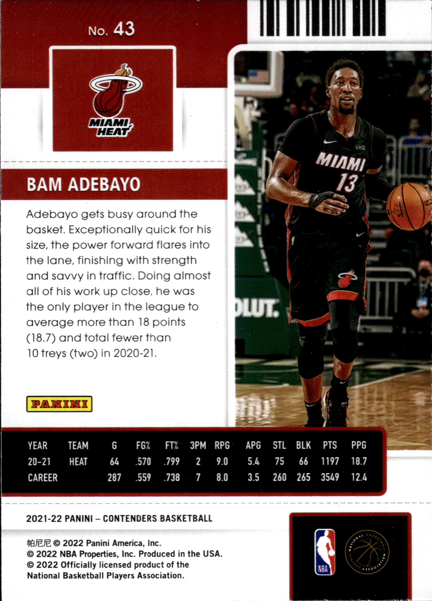 Bam Adebayo - Panini Contenders Game Ticket 2021-22, Nr. 43