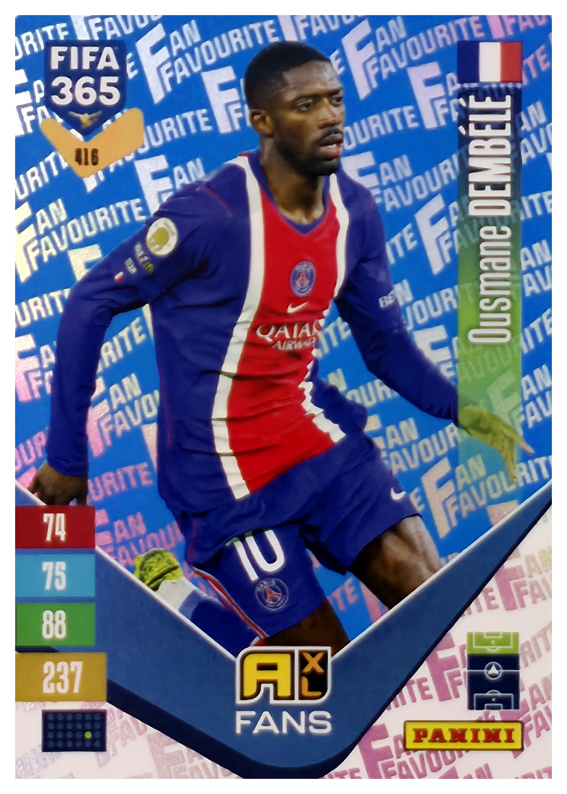 Ousmane Dembélé - Panini Adrenalyn XL FIFA 365 Fan Favourites 2026-27, Nr. 416 – Blue, Insert (Art.-Nr. SG110554)