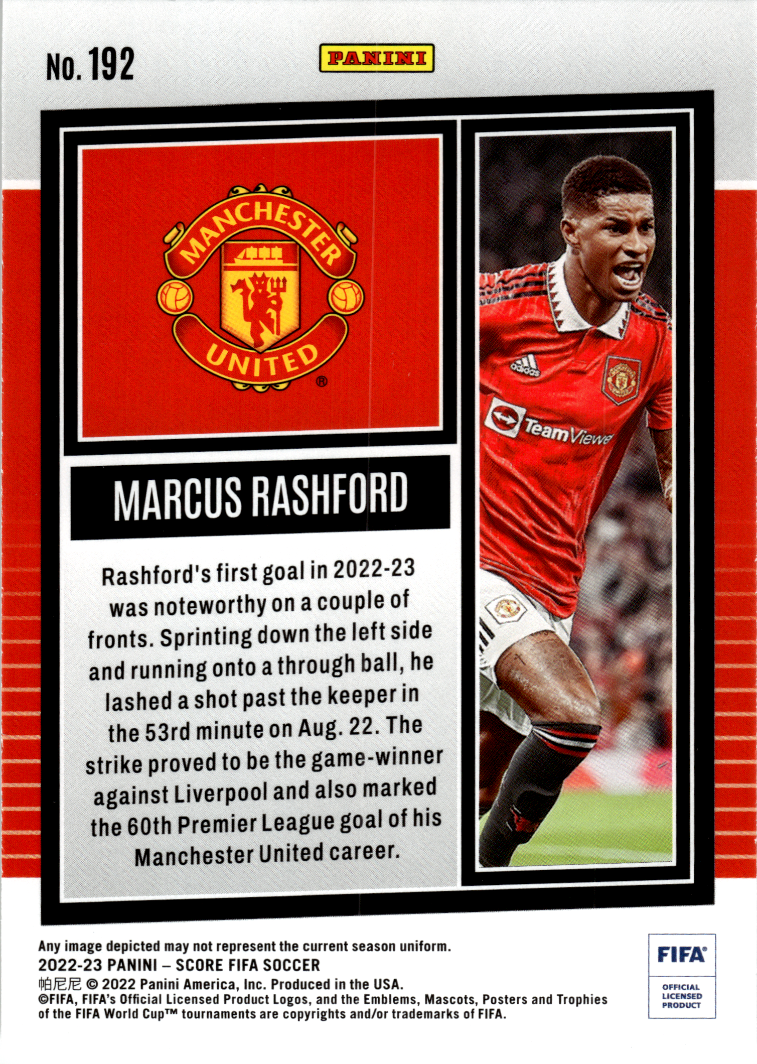 Marcus Rashford - Panini Score FIFA Soccer 2022-23, Nr. 192