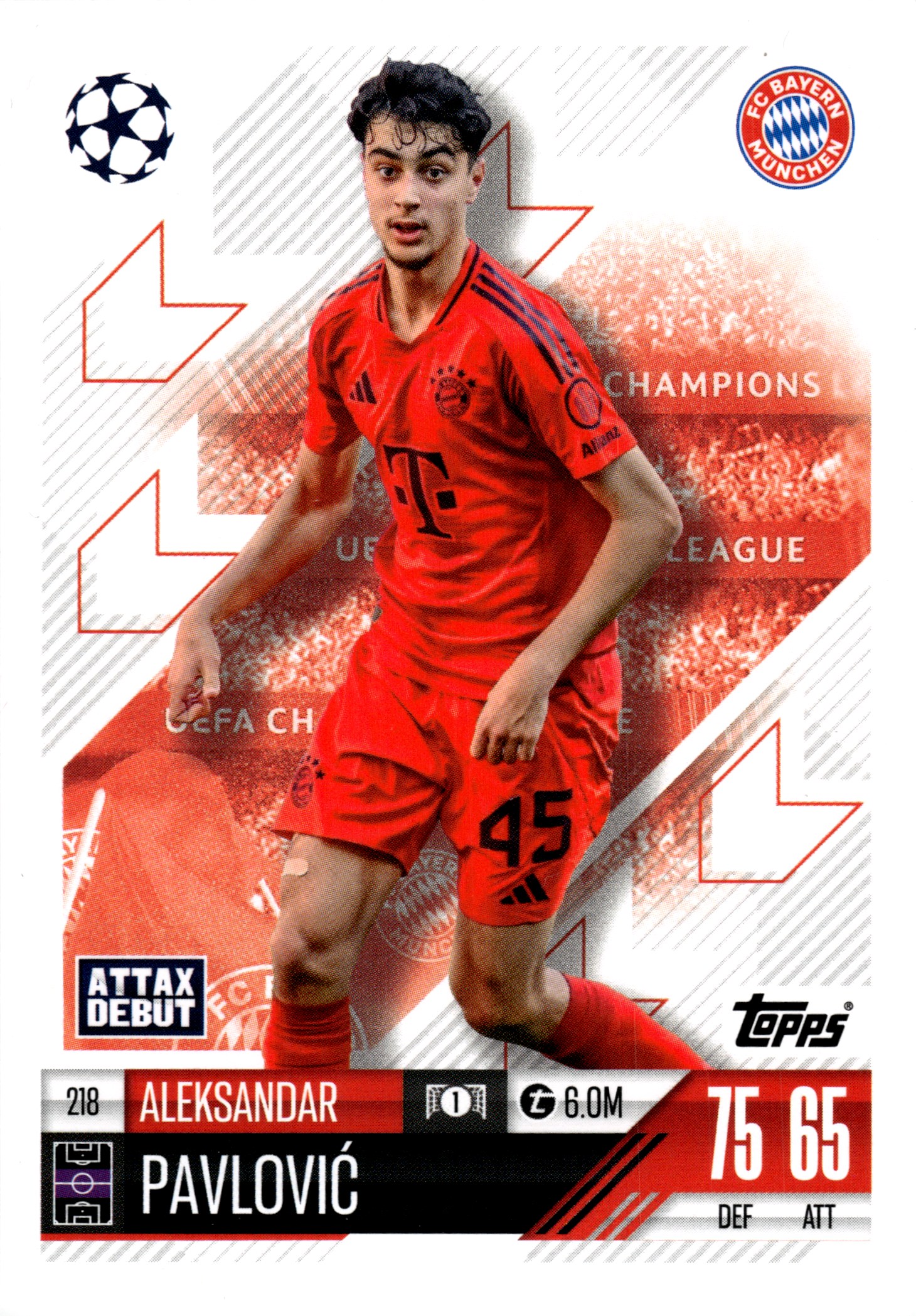 Aleksandar Pavlović - Topps Match Attax UEFA Club Competitions Attax Debutant 2024-25, Nr. 218 (Art.-Nr. SG107949)