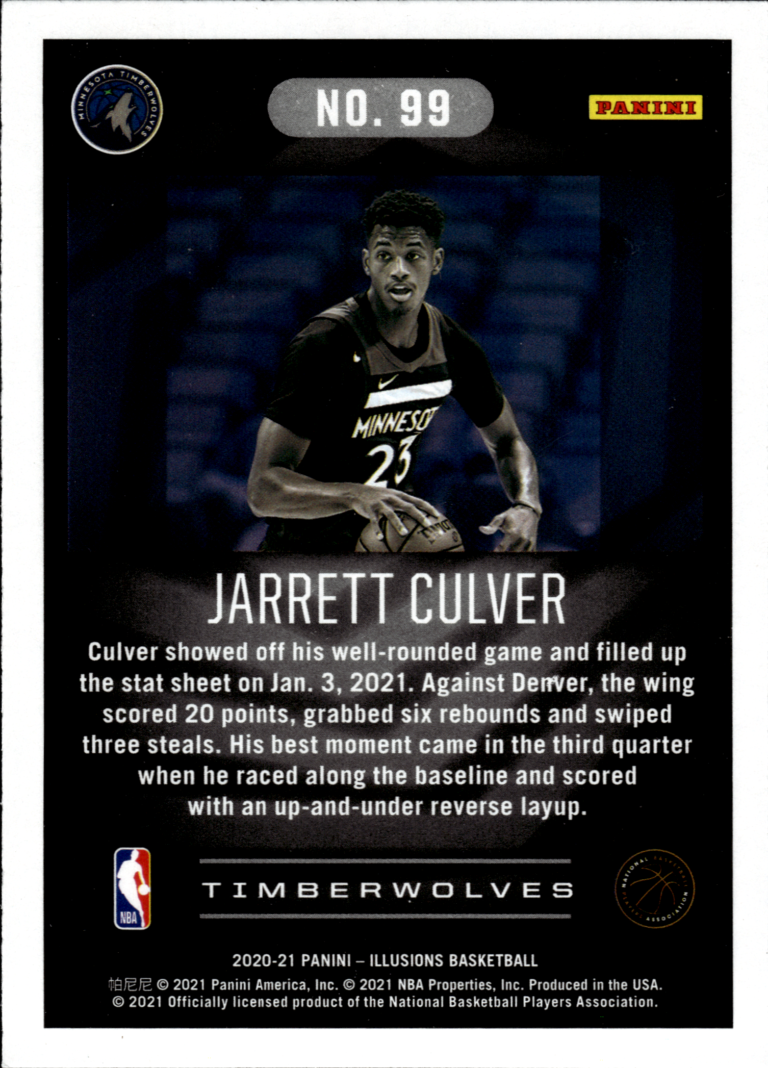 Jarrett Culver - Panini Illusions Base Set 2020-21, Nr. 99