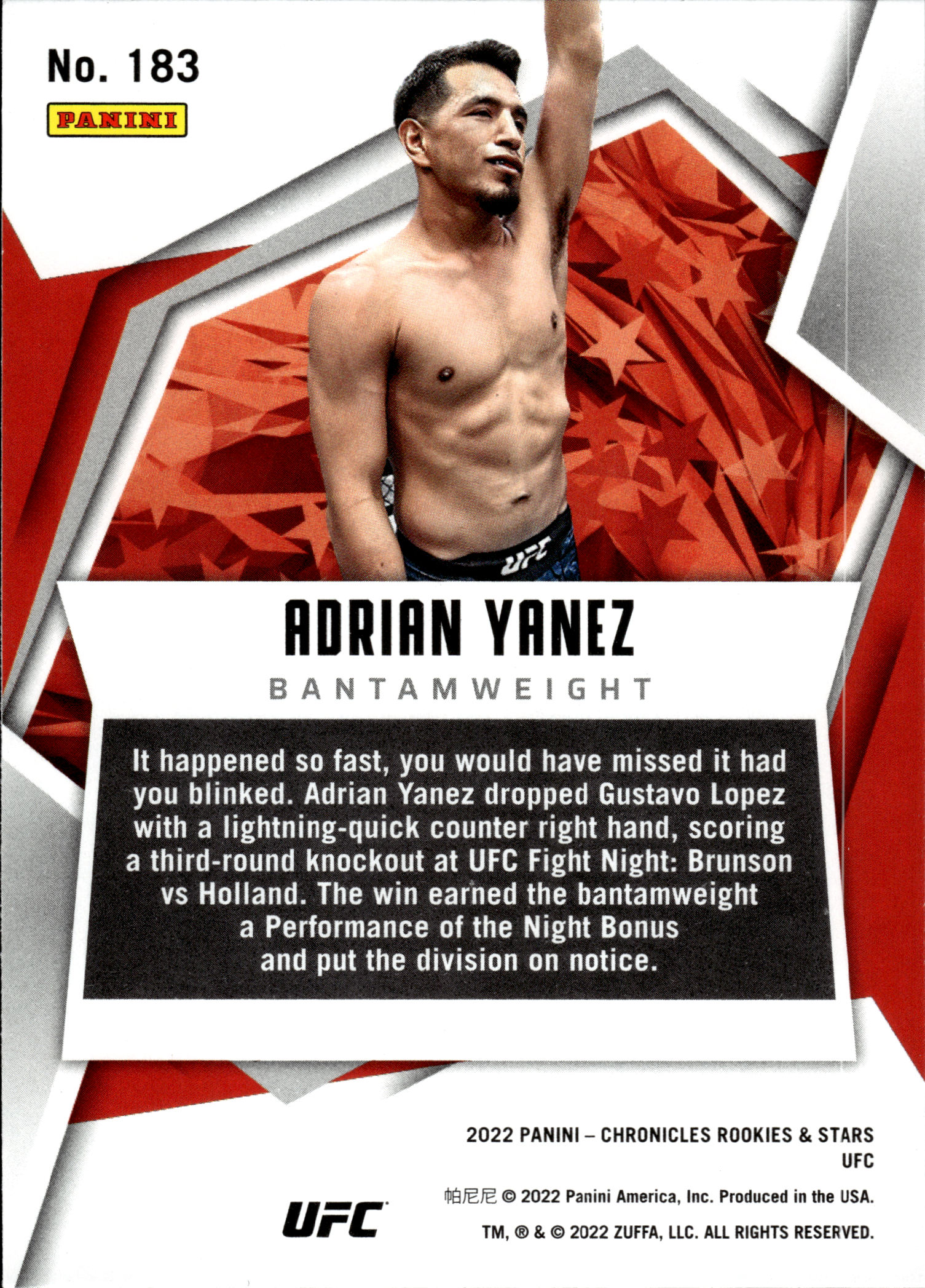 Adrian Yanez - Panini Chronicles UFC Rookies & Stars 2022, Nr. 183