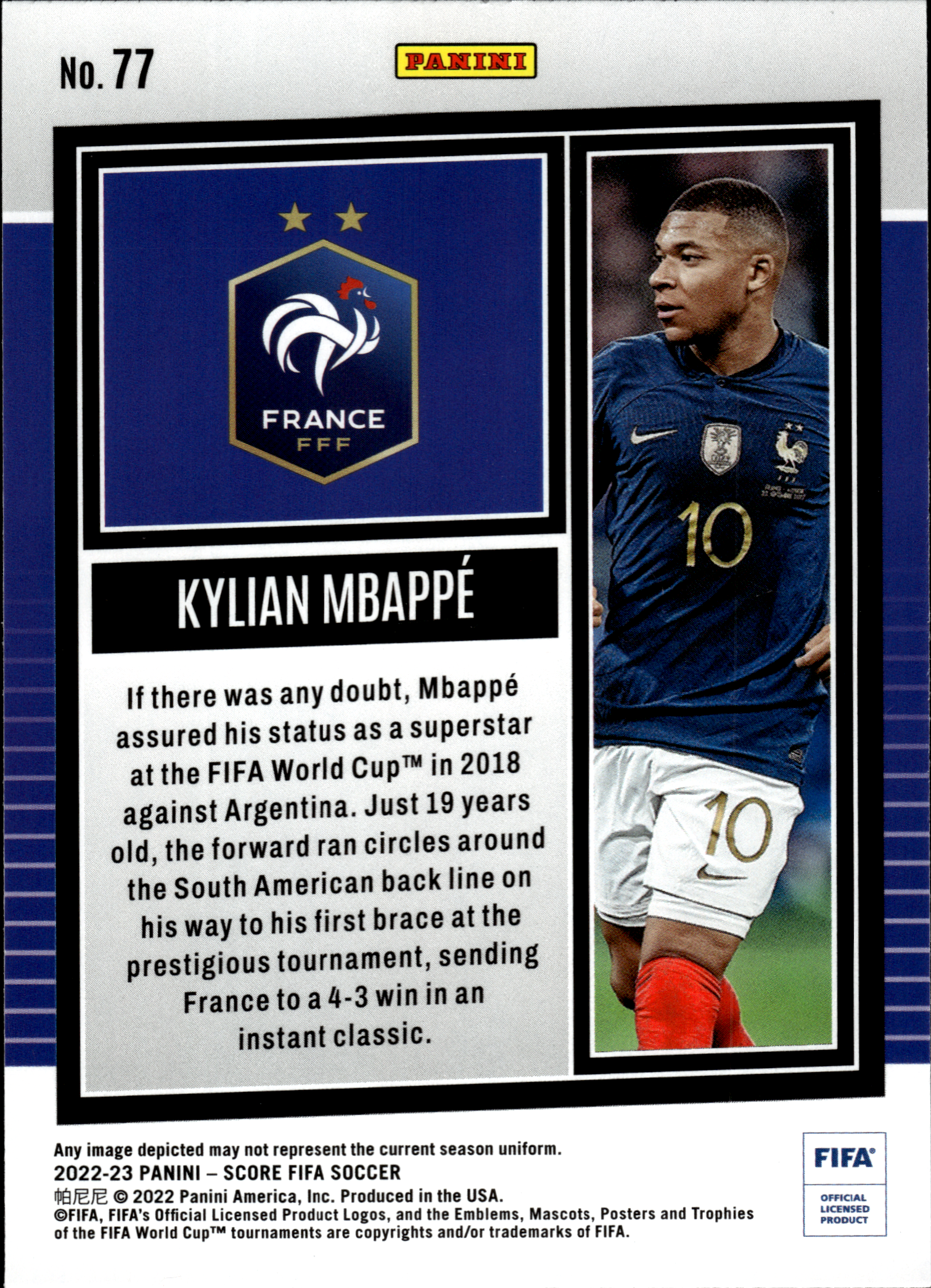 Kylian Mbappé - Panini Score FIFA Soccer 2022-23, Nr. 77