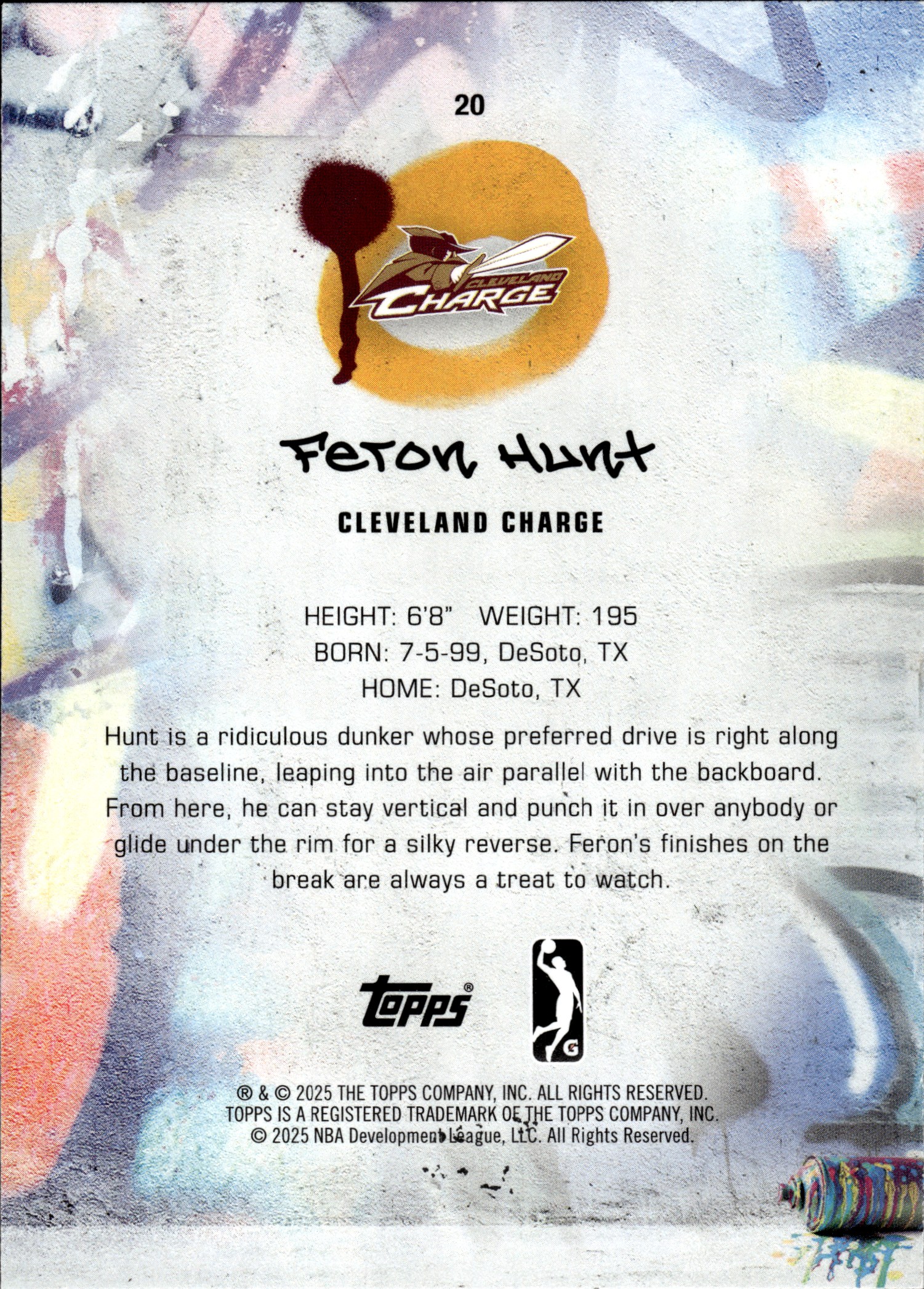 Feron Hunt - Topps G League Base Set 2024-25, Nr. 20