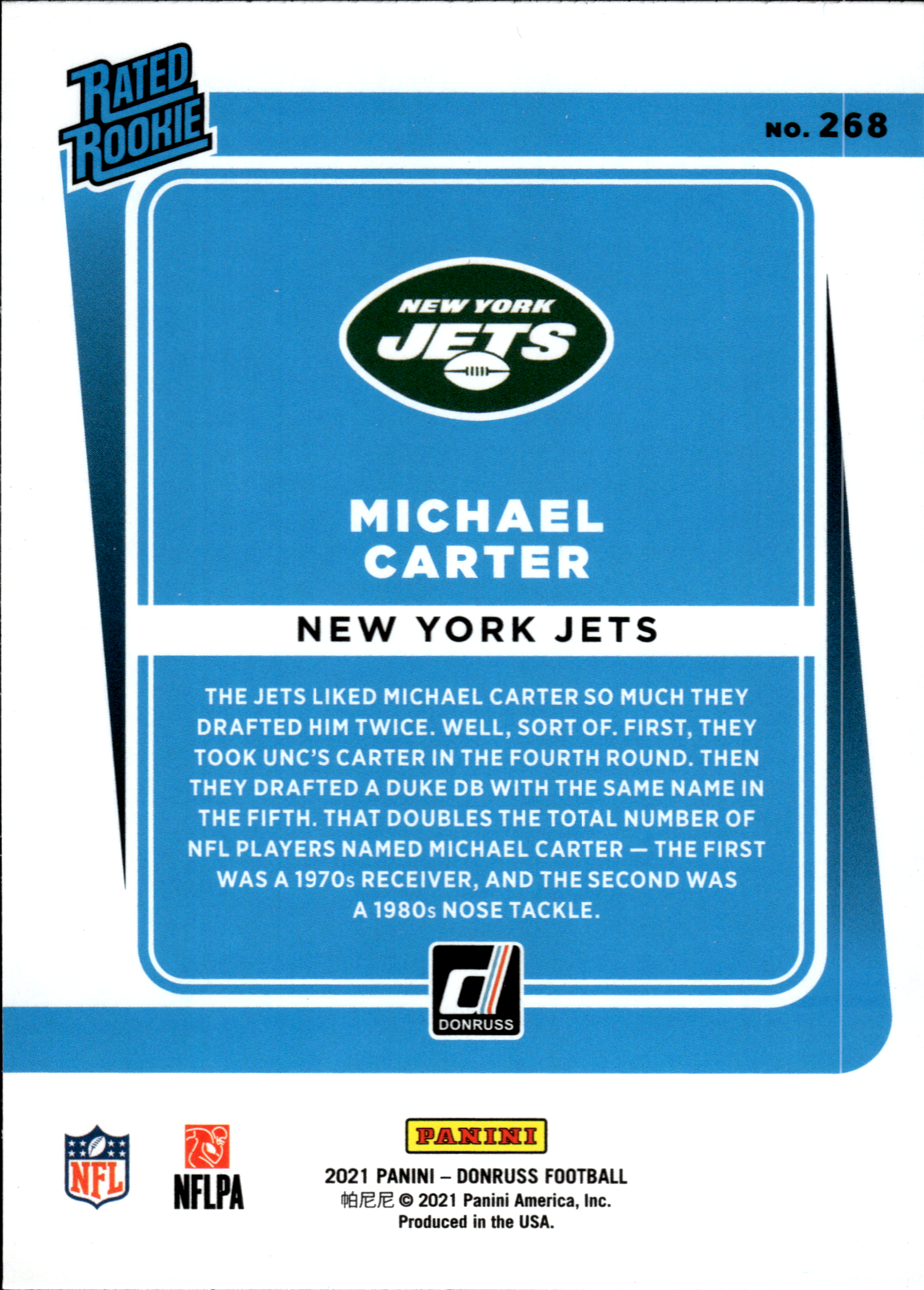 Michael Carter - Panini Donruss Base Set 2021, Nr. 268 – Rookie Card