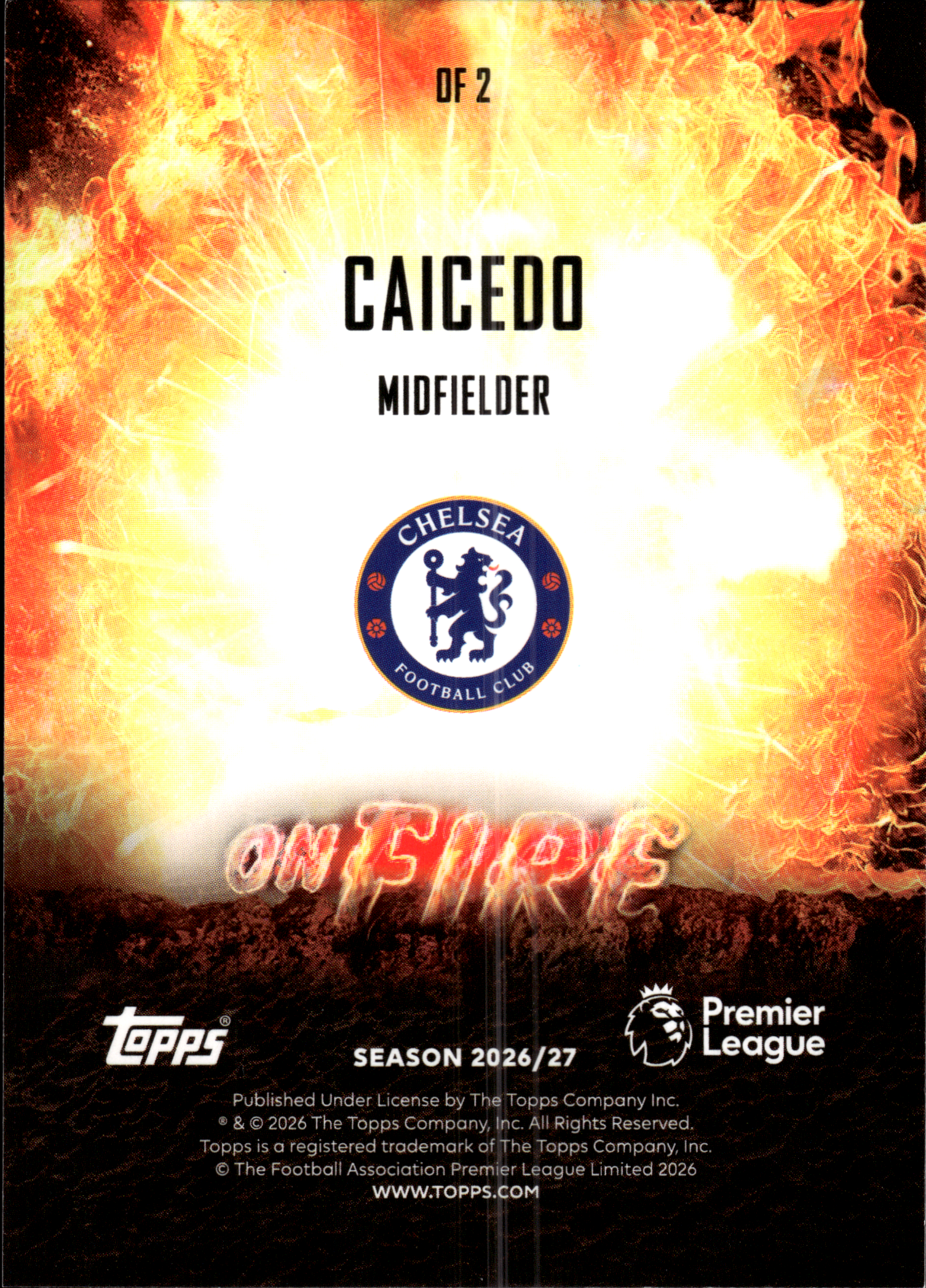 Moisés Caicedo - Topps Flagship Premier League On Fire 2026-27, Nr. OF 2 – Insert