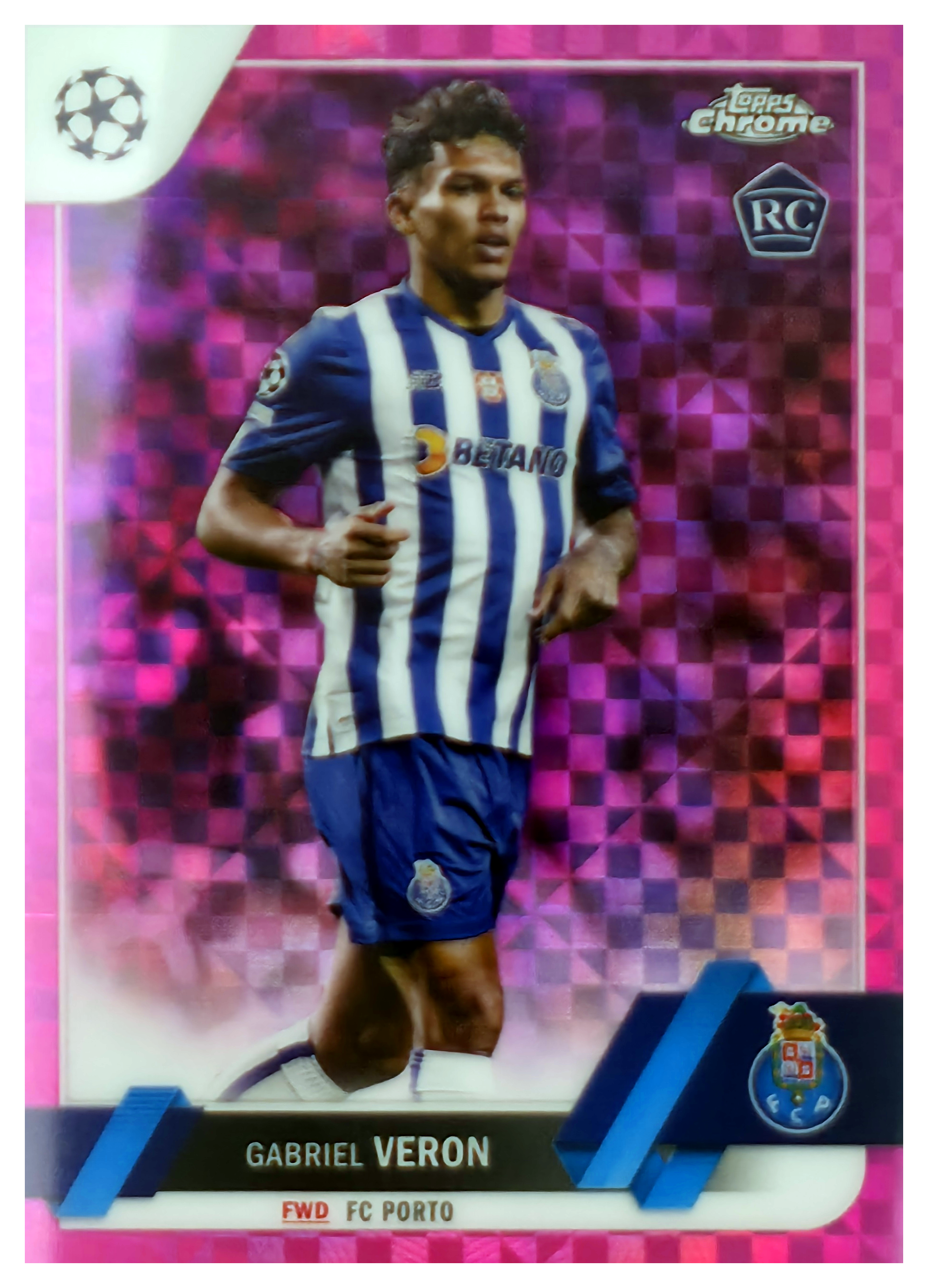 Gabriel Veron - Topps Chrome UEFA Club Competitions Base Set 2022-23, Nr. 76 – Rookie Card, Numeriert, Pink X-Fractor (Nummeriert)