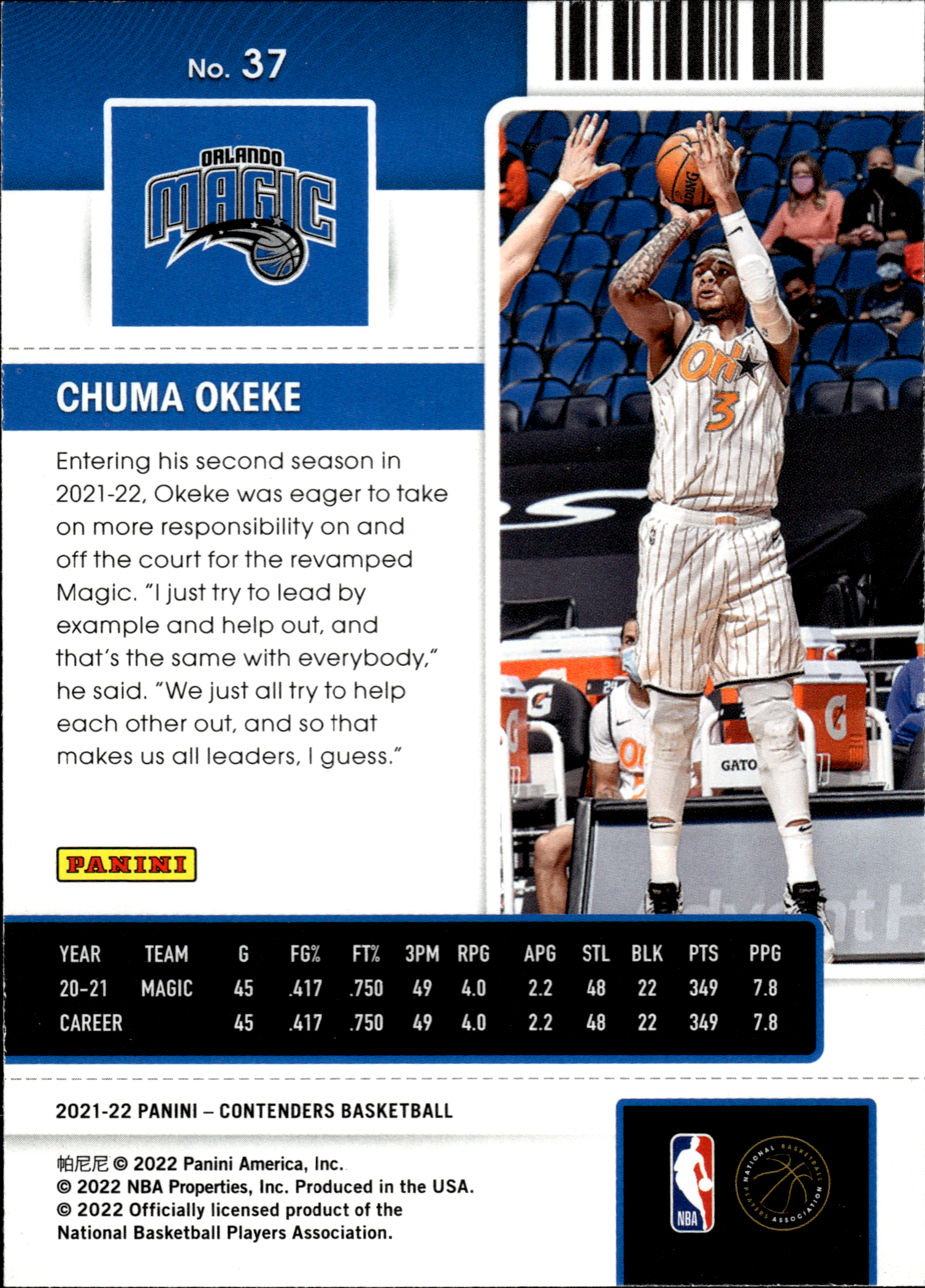 Chuma Okeke - Panini Contenders Season Ticket 2021-22, Nr. 37