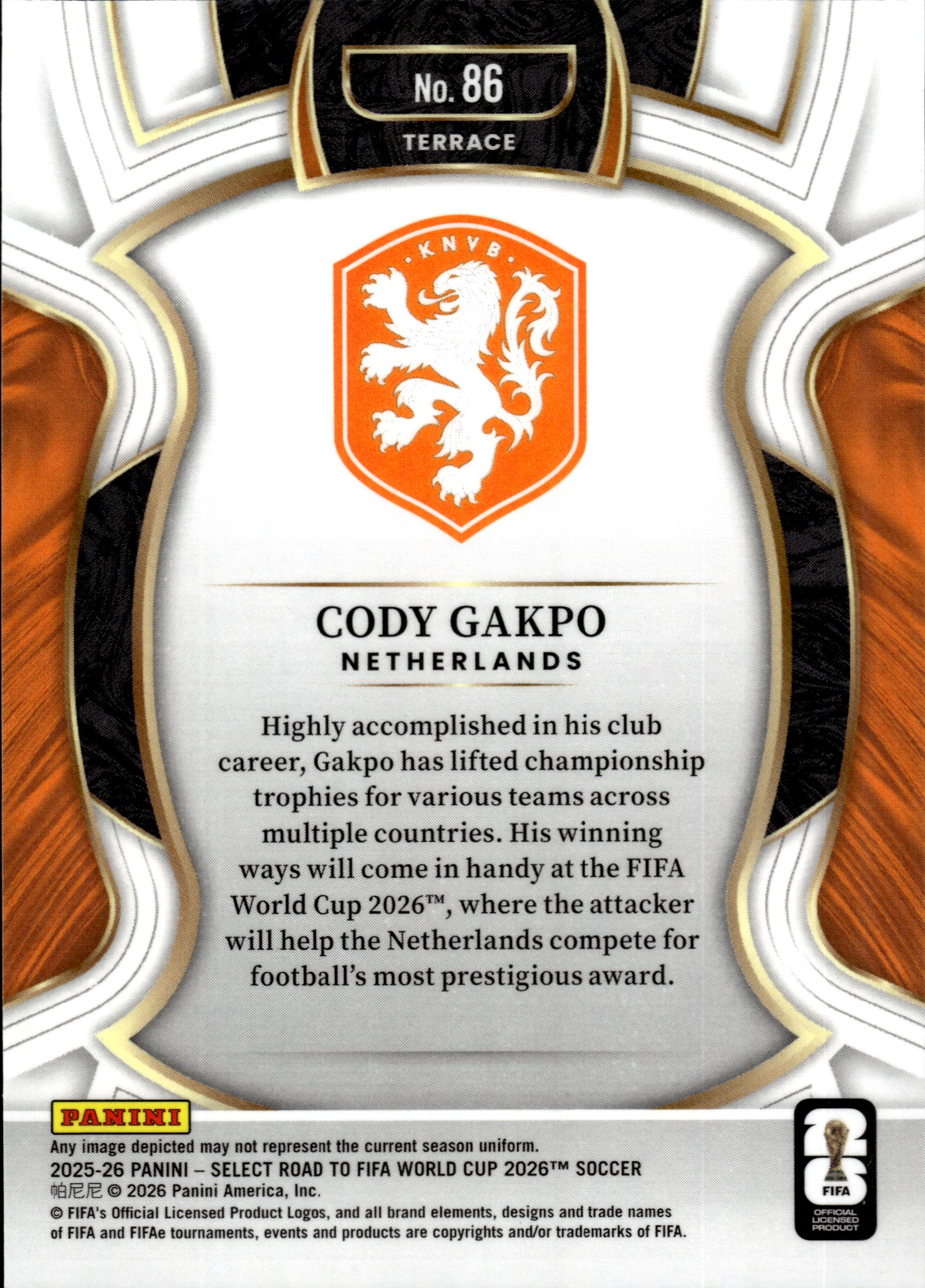 Cody Gakpo - Panini Select FIFA Road to World Cup Terrace 2025-26, Nr. 86