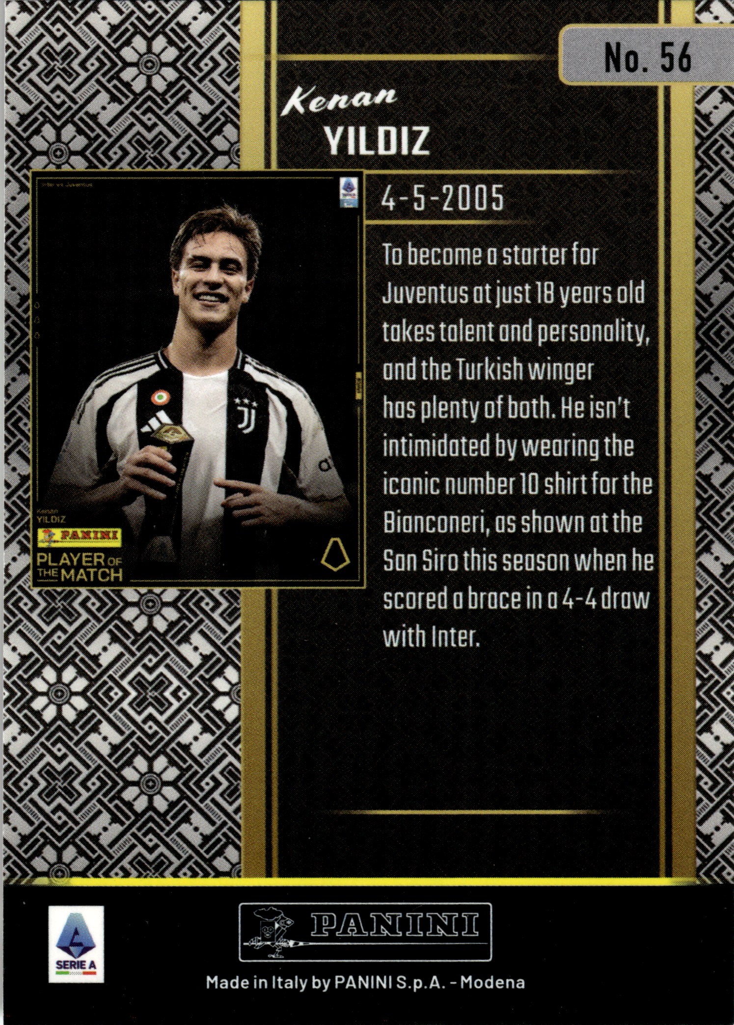Kenan Yildiz - Panini Player of the Match Base Set 2024-25, Nr. 56