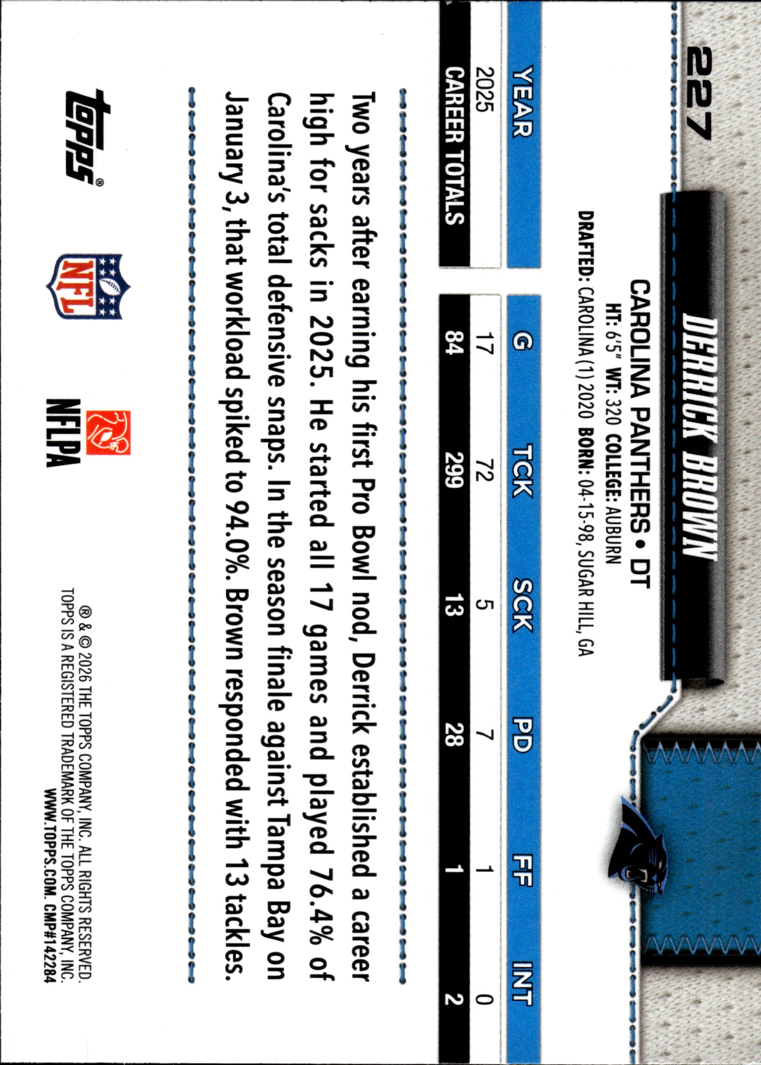 Derrick Brown - Topps Base Set 2025, Nr. 227