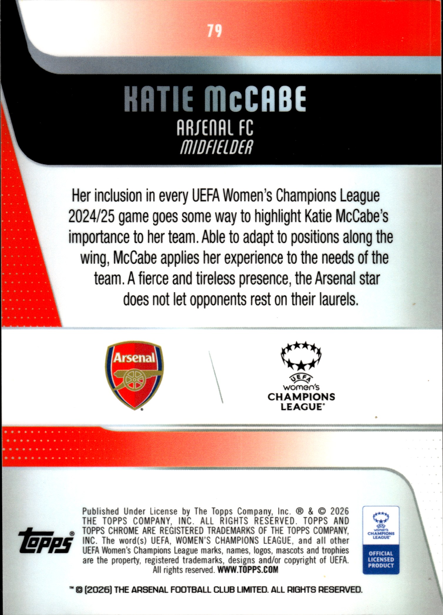 Katie McCabe - Topps Chrome UEFA Women's Champions League Base Set 2025-26, Nr. 79
