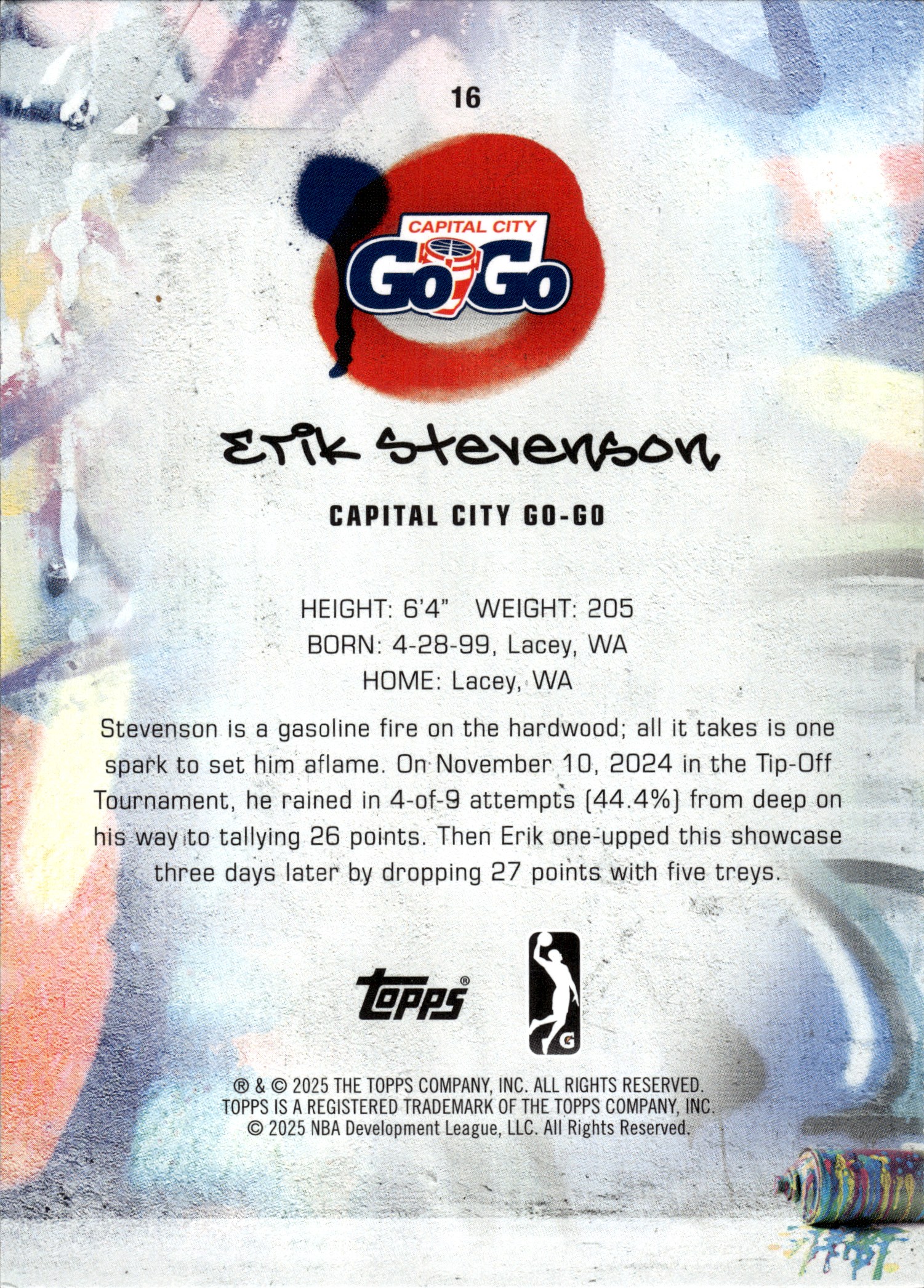 Erik Stevenson - Topps G League Base Set 2024-25, Nr. 16