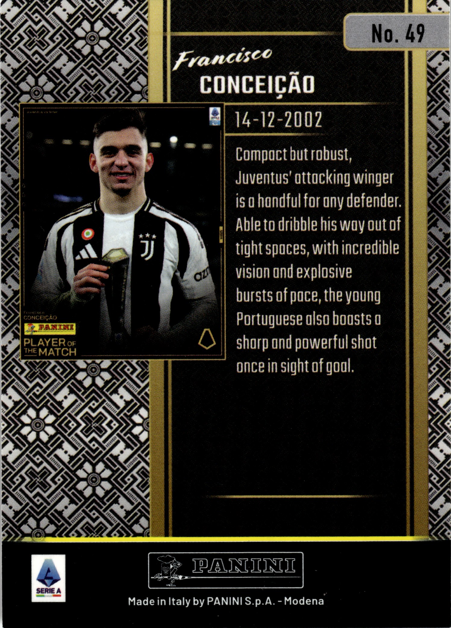 Francisco Conceição - Panini Player of the Match Base Set 2024-25, Nr. 49 – Rookie Card