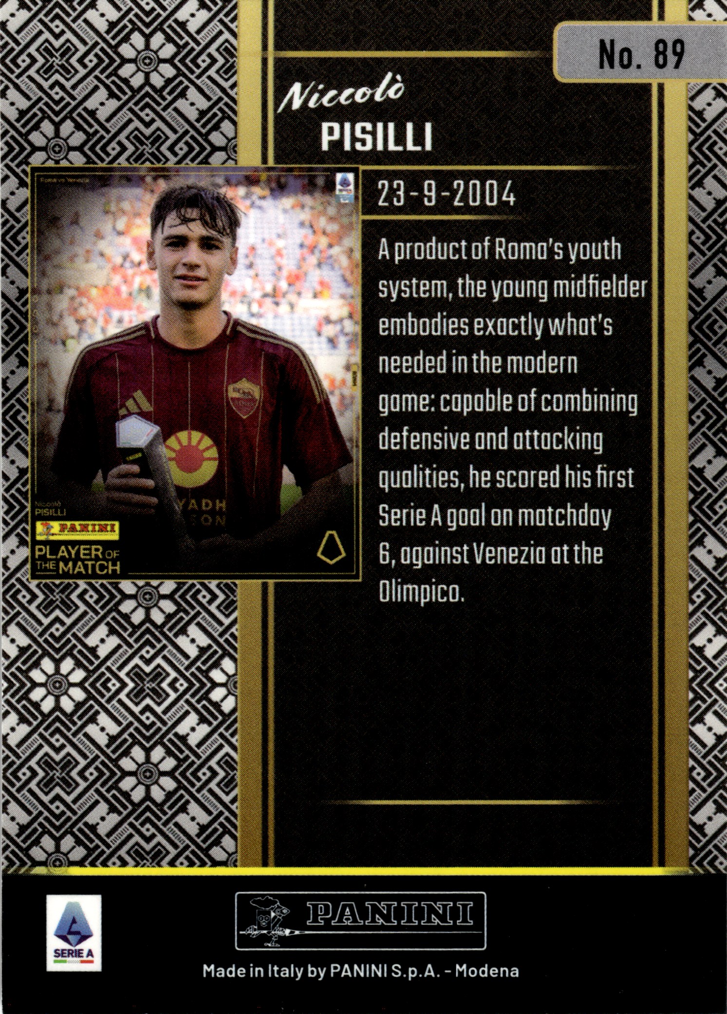 Niccolò Pisilli - Panini Player of the Match Base Set 2024-25, Nr. 89 – Rookie Card