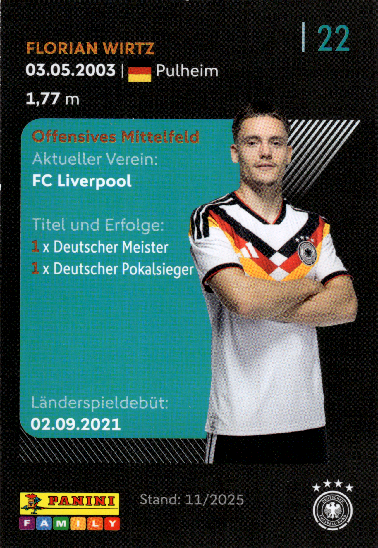 Florian Wirtz - Panini FIFA World Cup DFB-Sammelkarten 2026, Nr. 22