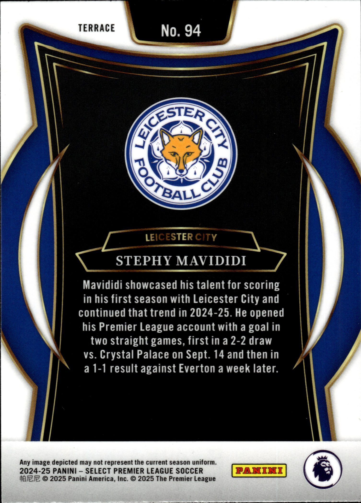 Stephy Mavididi - Panini Select Premier League Terrace 2024-25, Nr. 94 – Rookie Card
