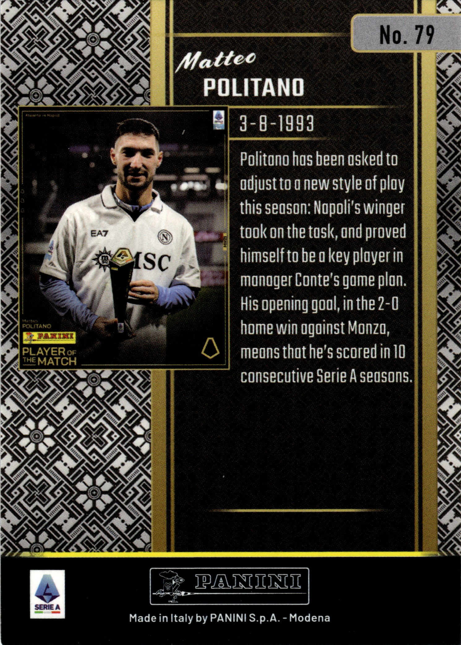 Matteo Politano - Panini Player of the Match Base Set 2024-25, Nr. 79