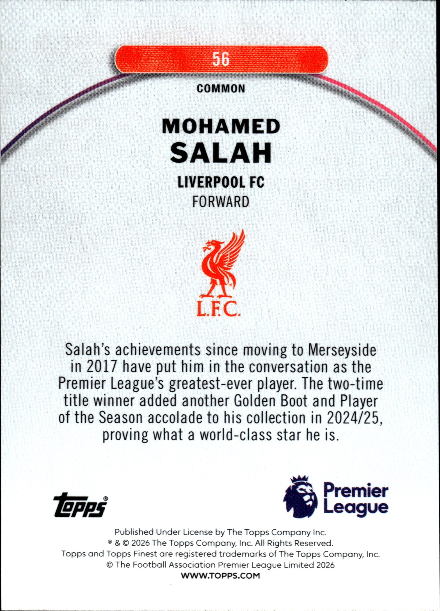 Mohamed Salah - Topps Finest Premier League Base Set 2025-26, Nr. 56