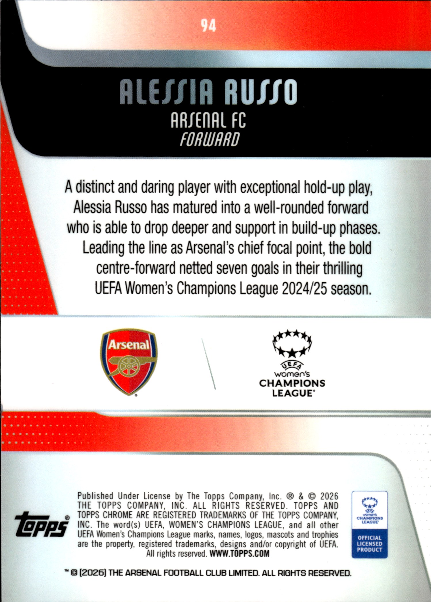 Alessia Russo - Topps Chrome UEFA Women's Champions League Base Set 2025-26, Nr. 94