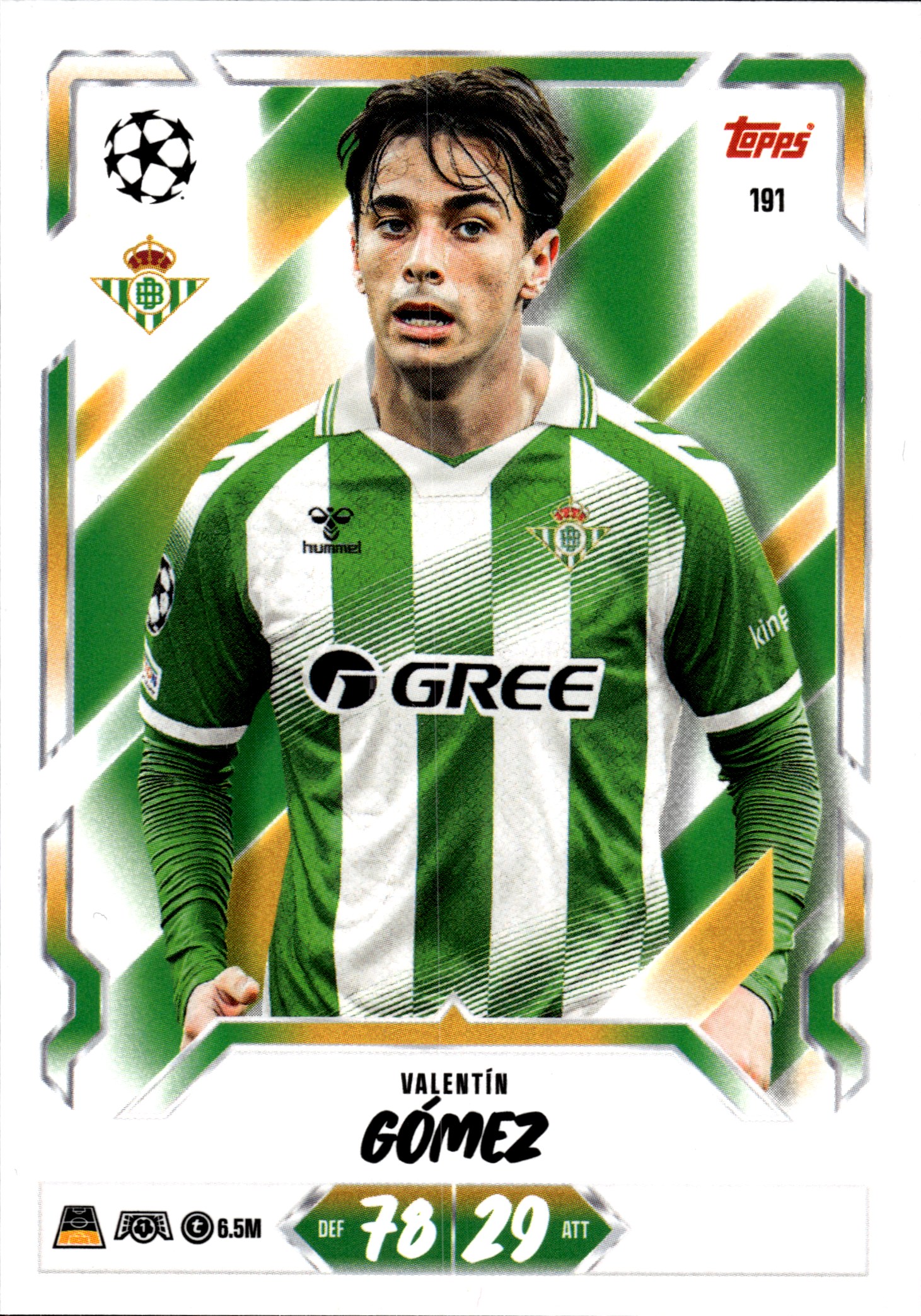 Valentín Gómez - Topps Match Attax UEFA Club Competitions Base Set 2026-27, Nr. 191 (Art.-Nr. SG107335)