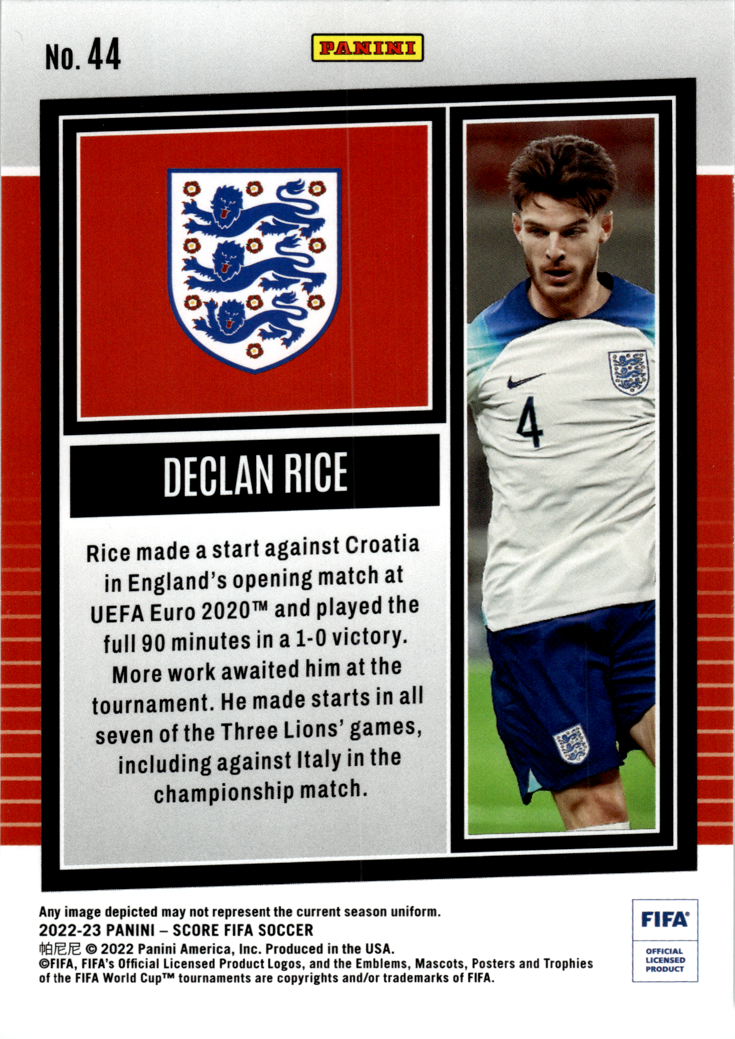 Declan Rice - Panini Score FIFA Soccer 2022-23, Nr. 44