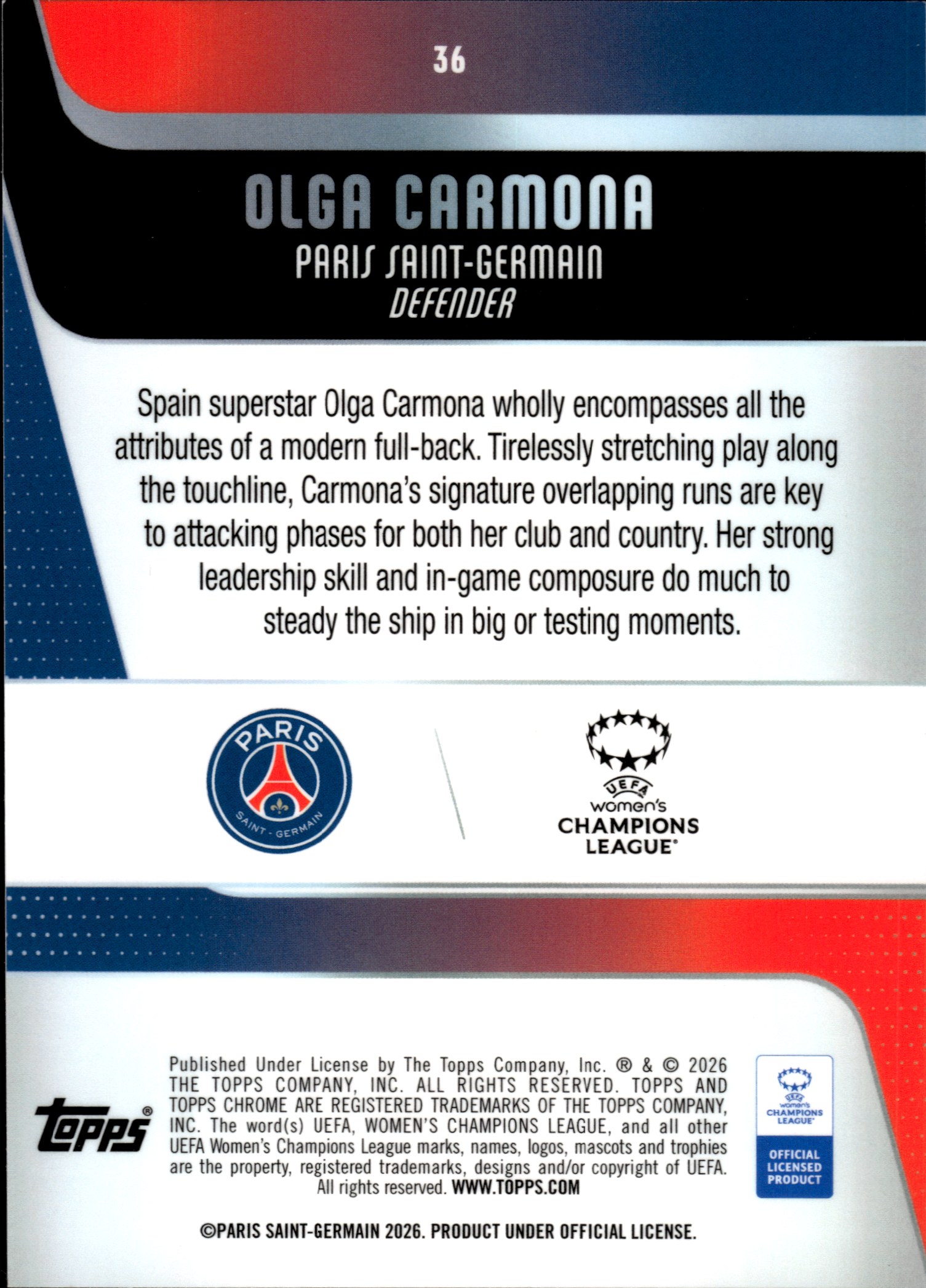 Olga Carmona - Topps Chrome UEFA Women's Champions League Base Set 2025-26, Nr. 36