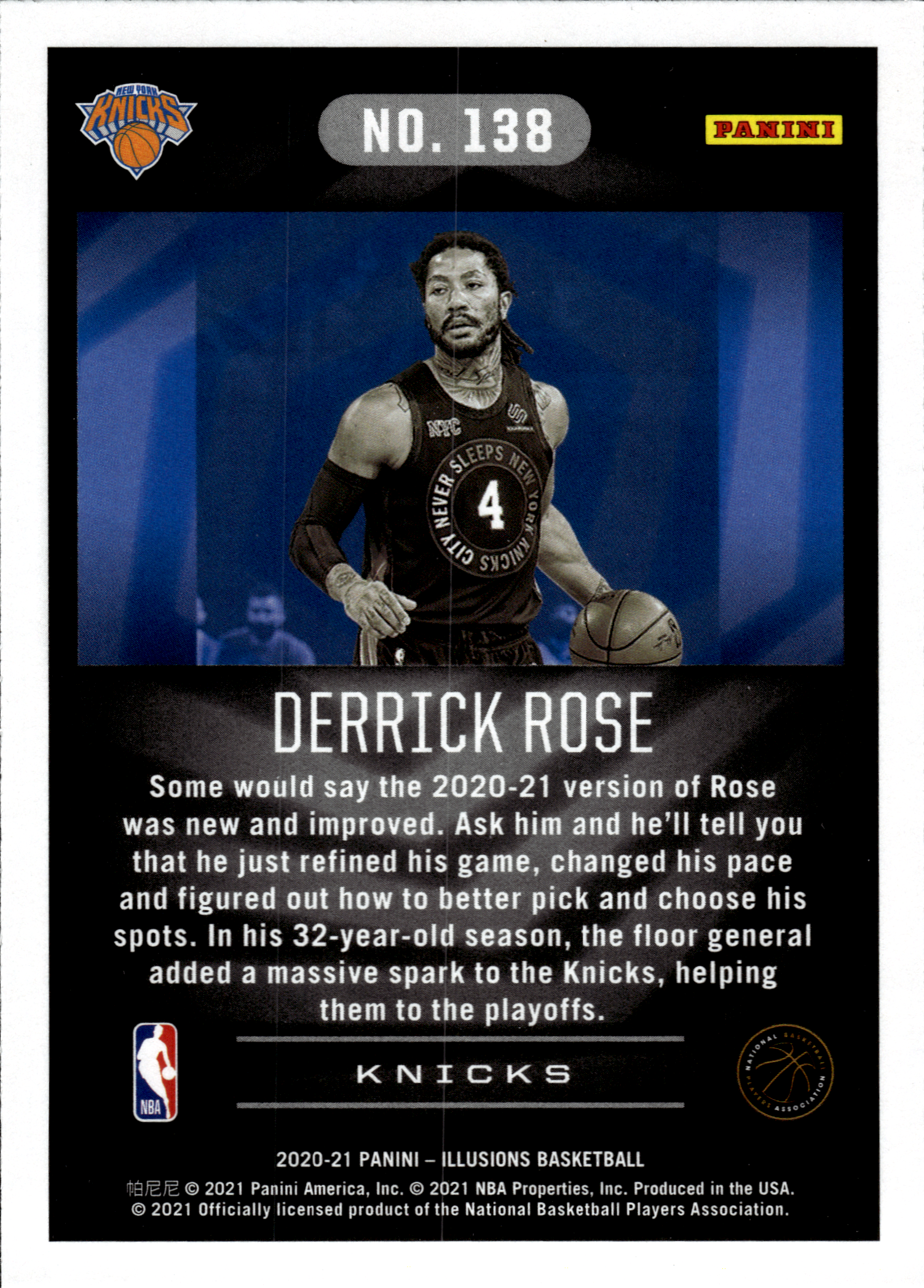 Derrick Rose - Panini Illusions Base Set 2020-21, Nr. 138 – Trophy Collection Orange
