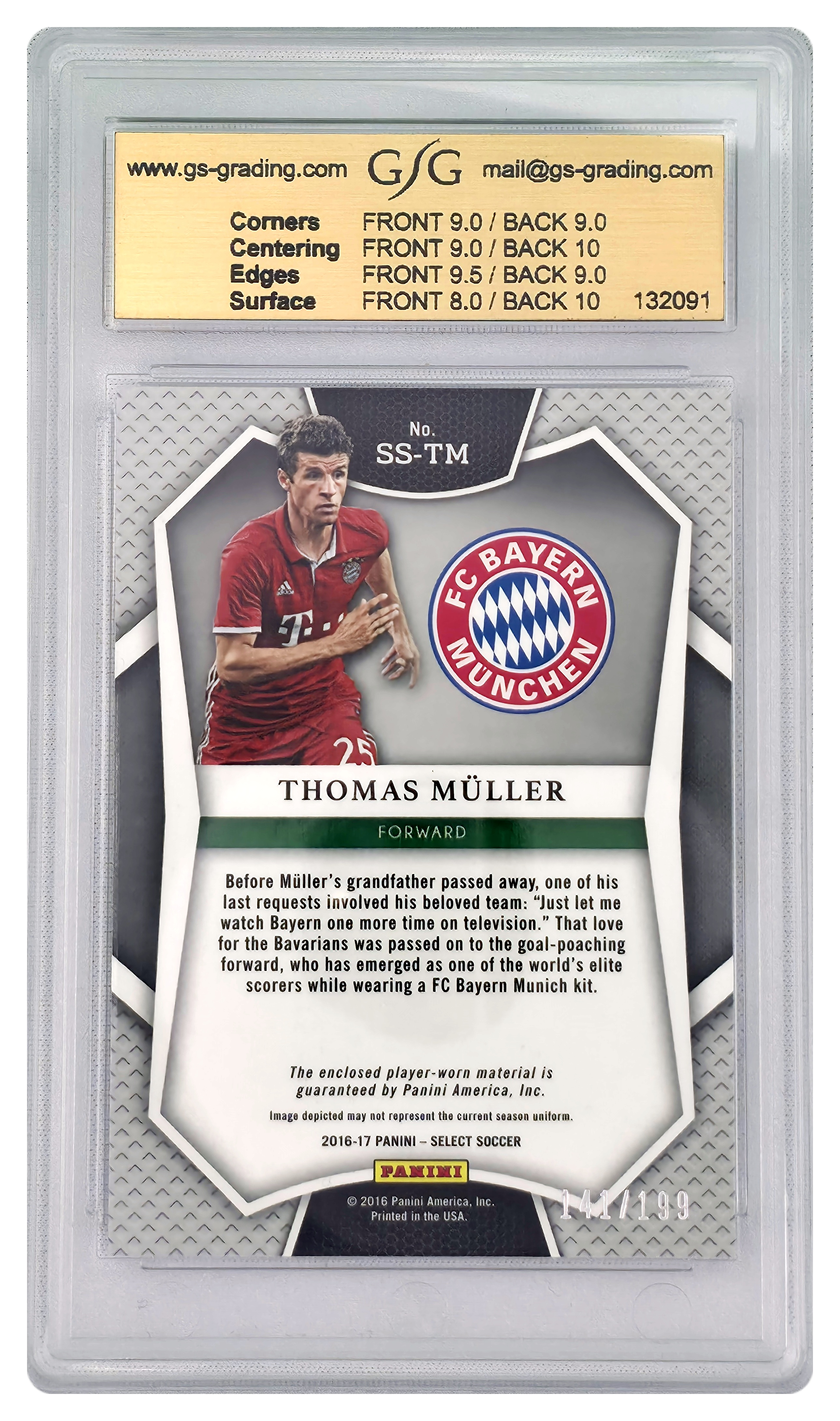 2016 Panini Select - Thomas Müller - Select Swatches 141/199 - SS-TM