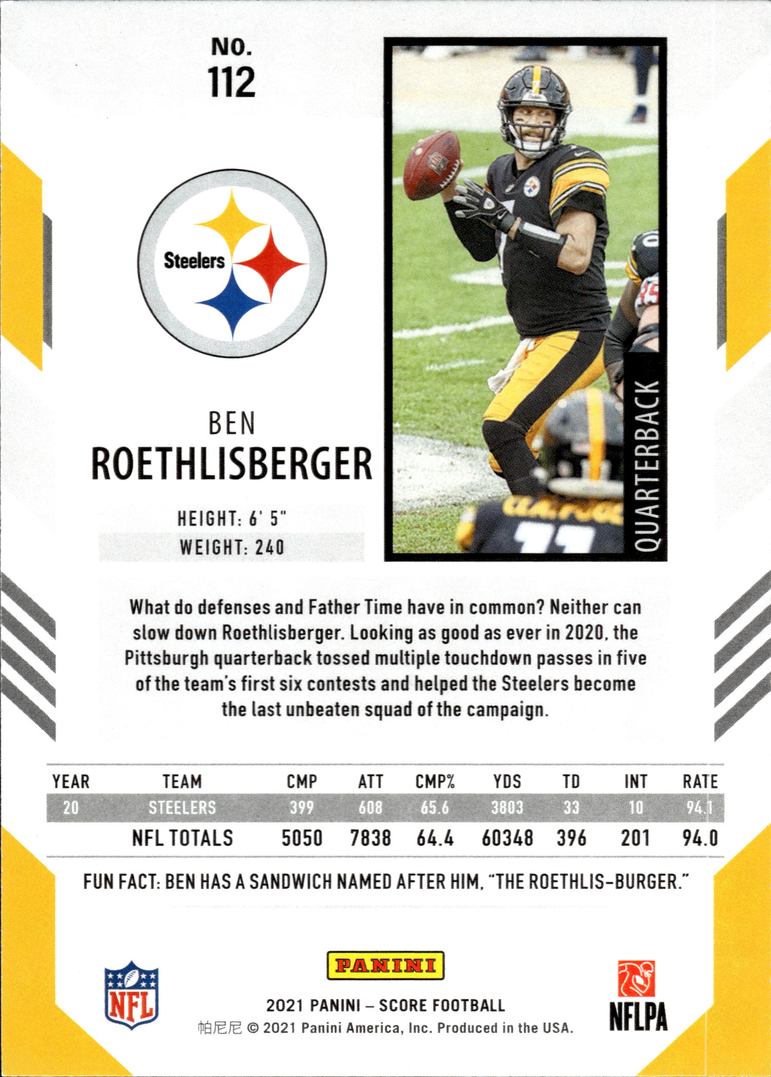 Ben Roethlisberger - Panini Score Base Set 2021, Nr. 112