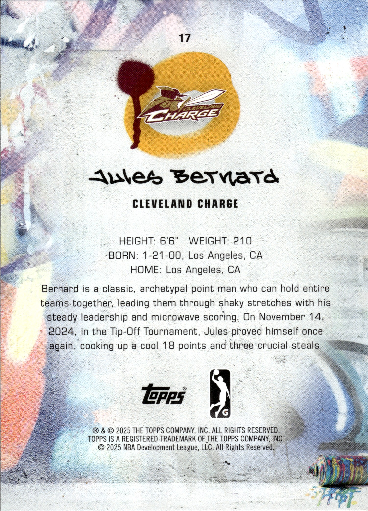 Jules Bernard - Topps G League Base Set 2024-25, Nr. 17