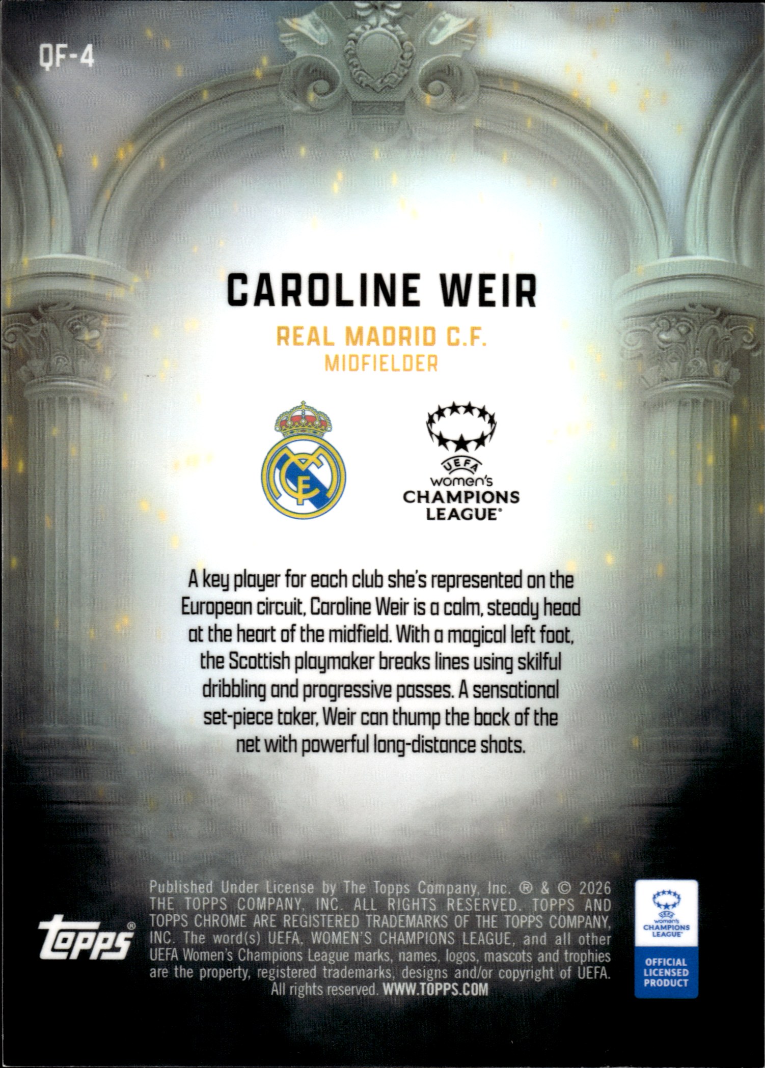 Caroline Weir - Topps Chrome UEFA Women's Champions League Queens of Football 2025-26, Nr. QF-4 – Insert