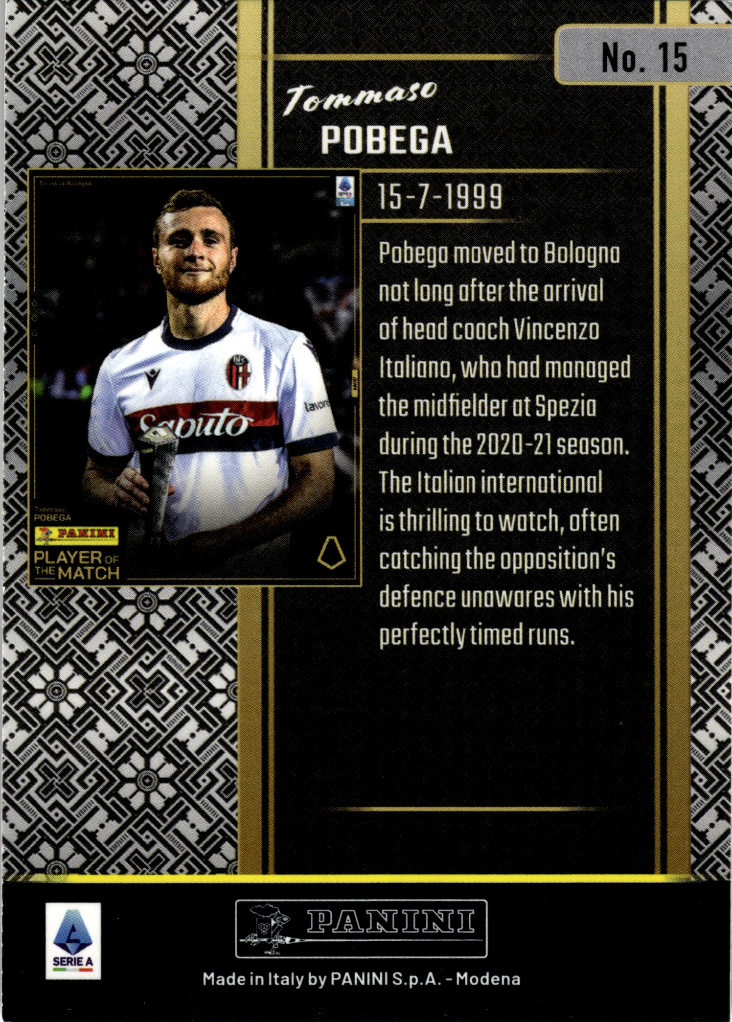 Tommaso Pobega - Panini Player of the Match Base Set 2024-25, Nr. 15