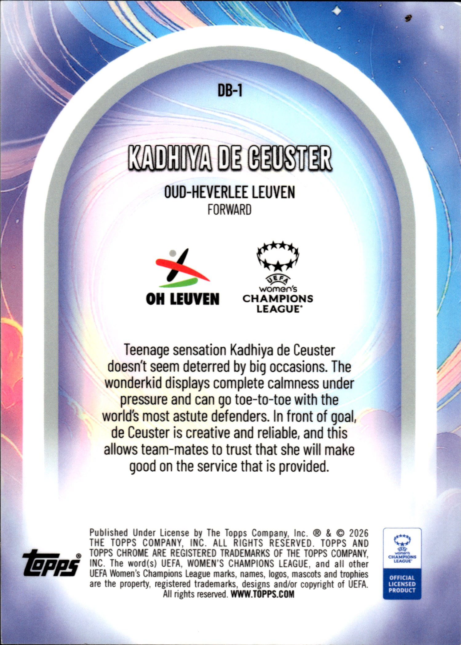 Kadhiya De Ceuster - Topps Chrome UEFA Women's Champions League Dreamballer 2025-26, Nr. DB-1 – Rookie Card, Insert