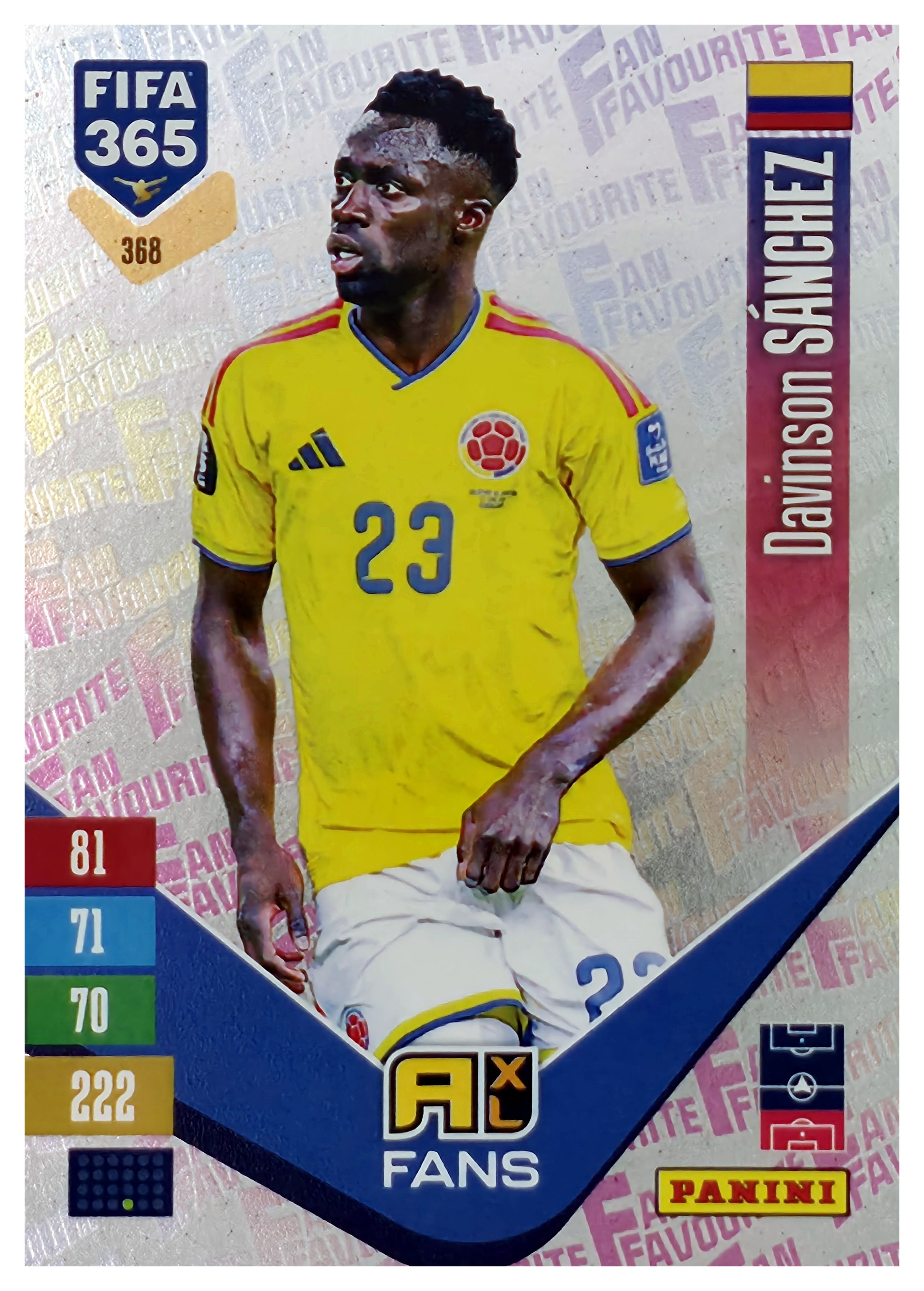 Davinson Sánchez - Panini Adrenalyn XL FIFA 365 Fan Favourites 2026-27, Nr. 368 – Insert (Art.-Nr. SG110476)