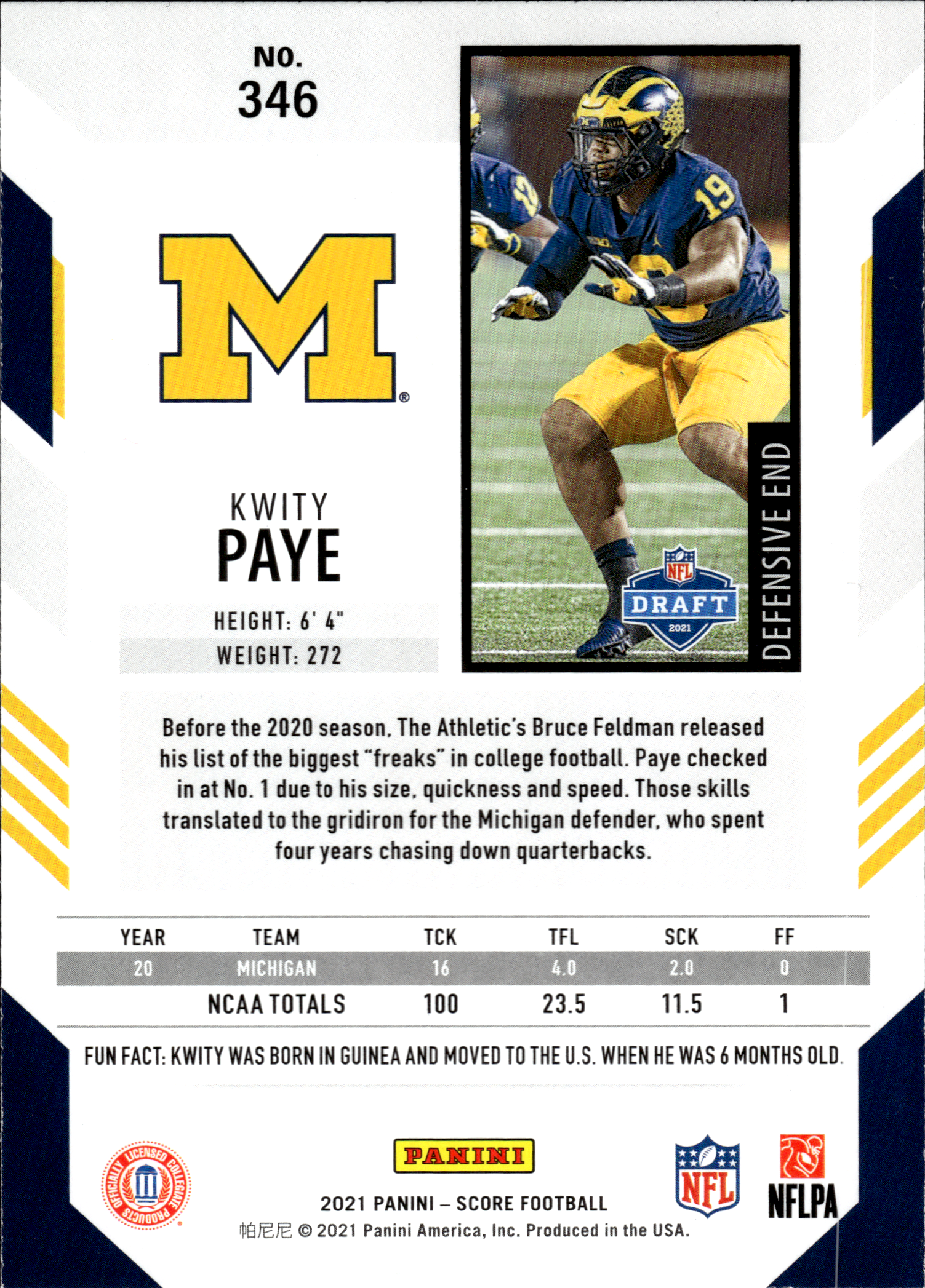 Kwity Paye - Panini Score Base Set 2021, Nr. 346 – Rookie Card
