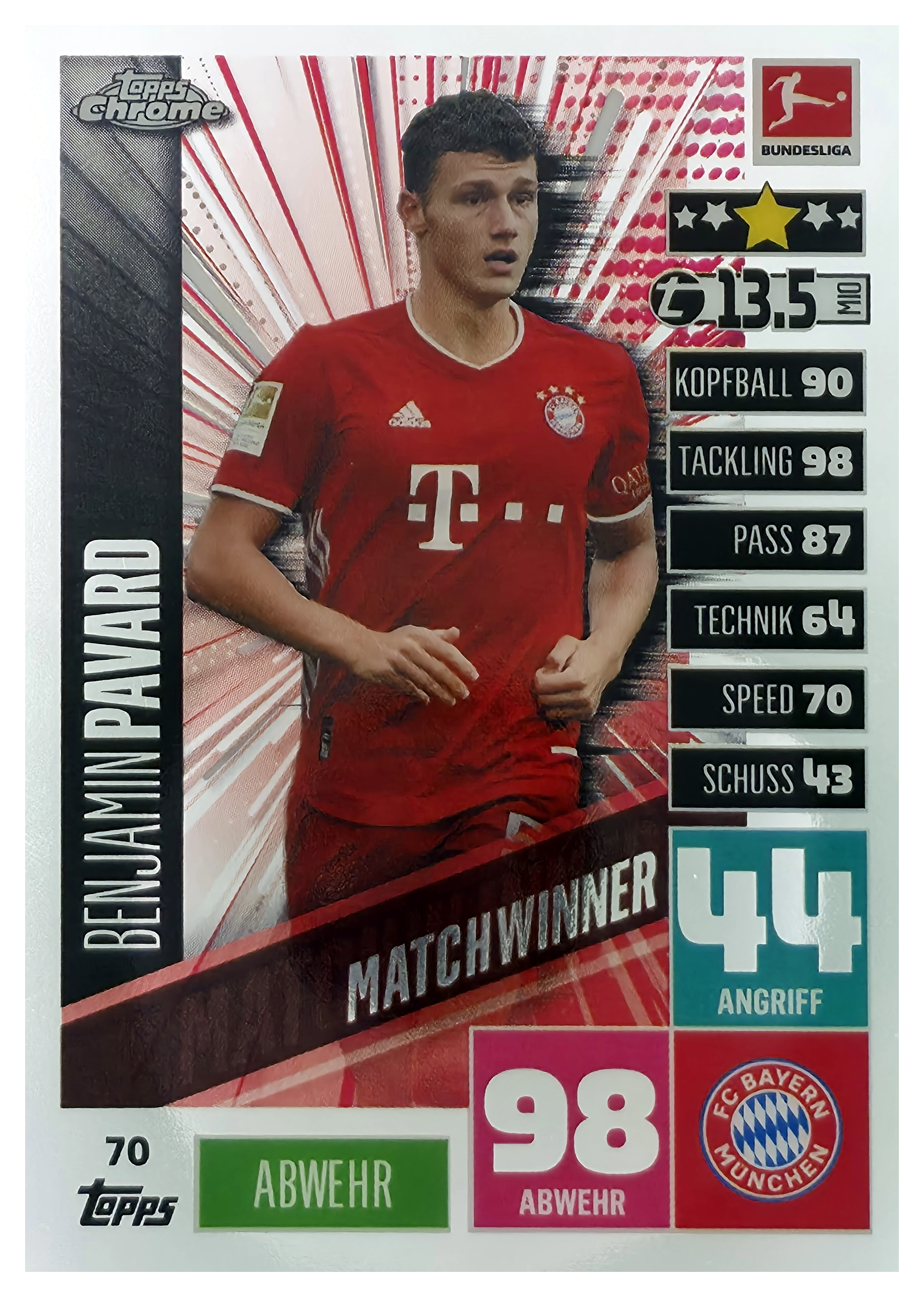 Benjamin Pavard - Topps Chrome Match Attax Bundesliga Matchwinner 2020-21, Nr. 70 (Art.-Nr. SG106426)