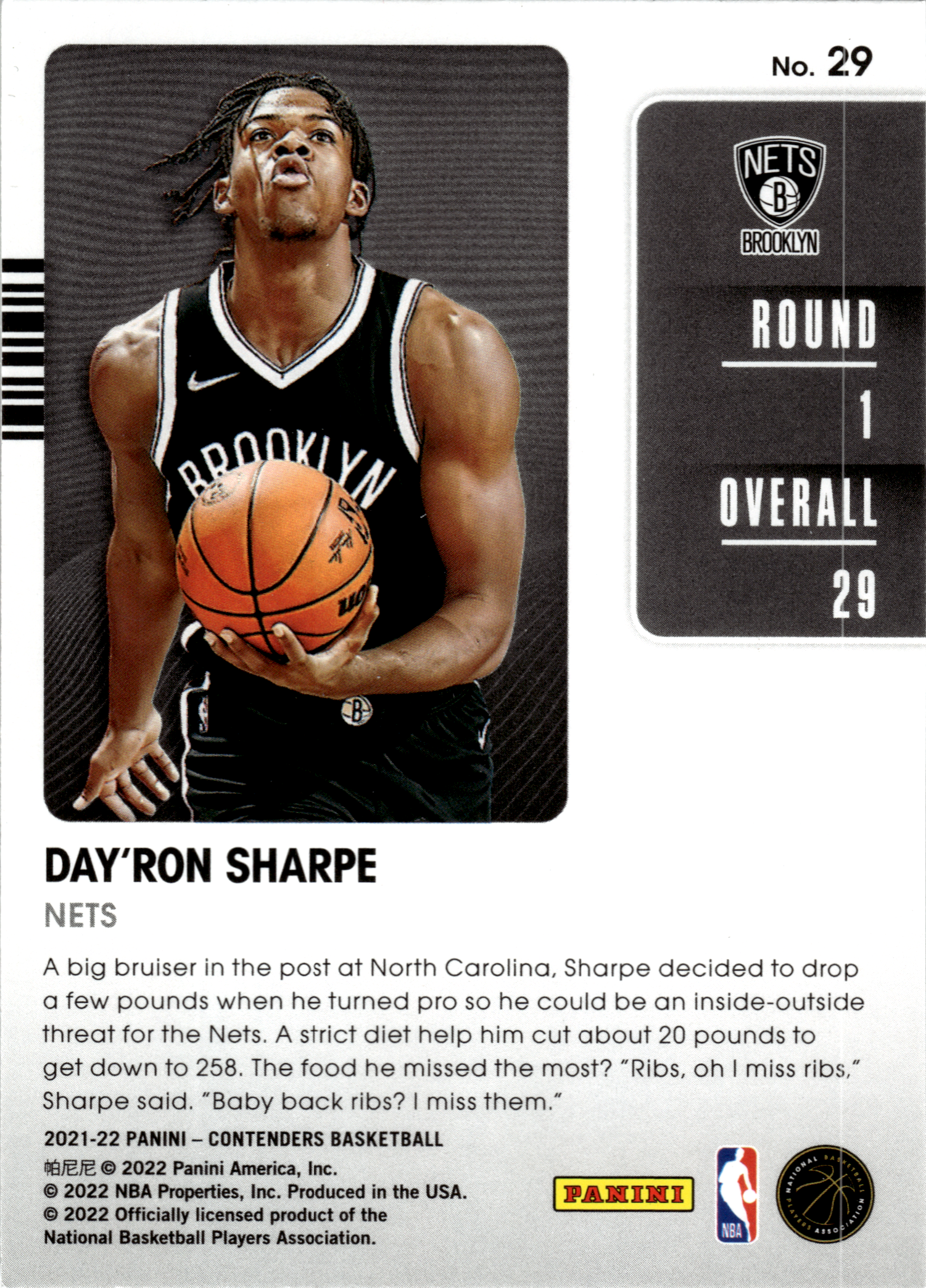 Day’Ron Sharpe - Panini Contenders Draft Class 2021-22, Nr. 29
