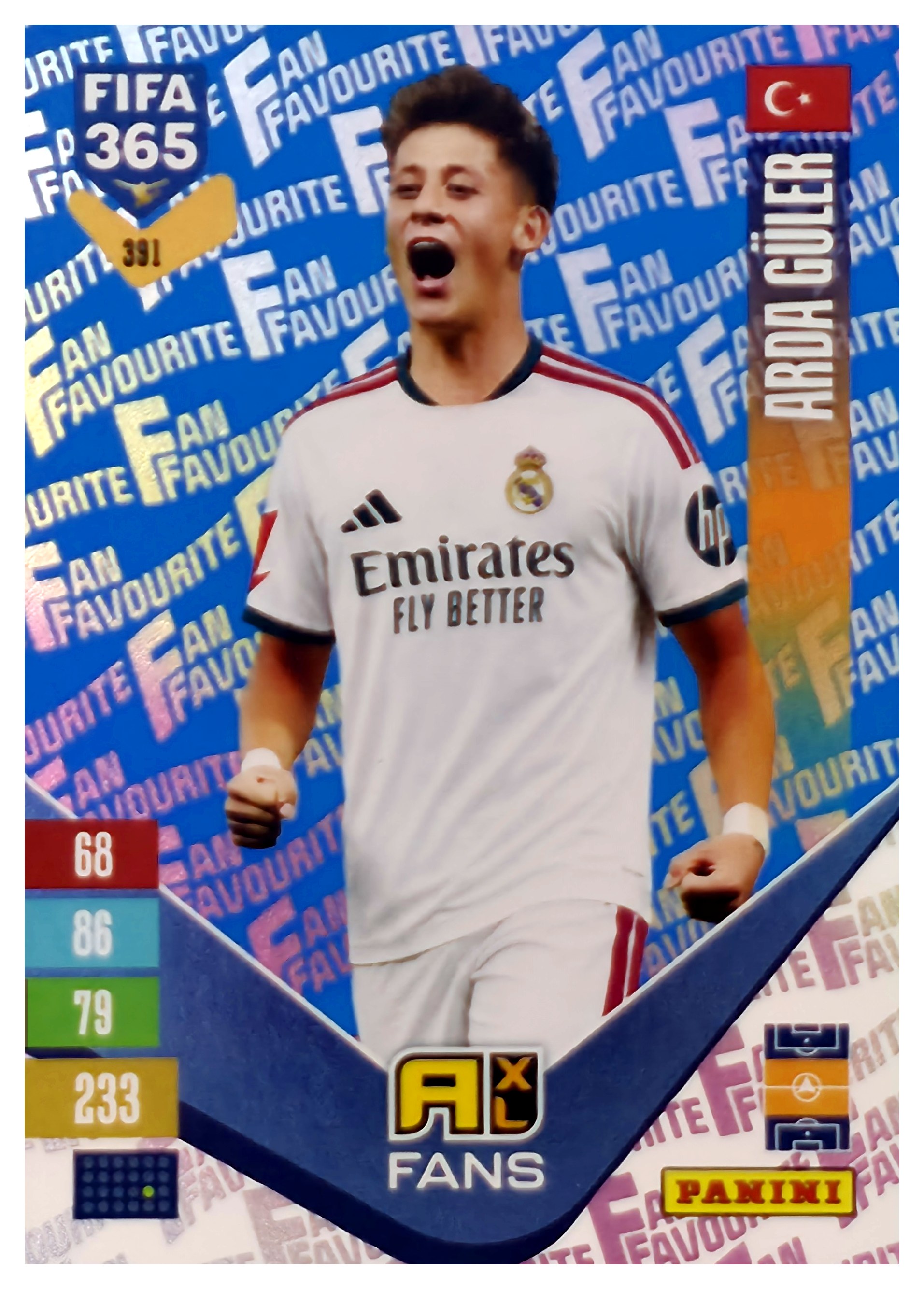 Arda Güler - Panini Adrenalyn XL FIFA 365 Fan Favourites 2026-27, Nr. 391 – Blue, Insert (Art.-Nr. SG110580)