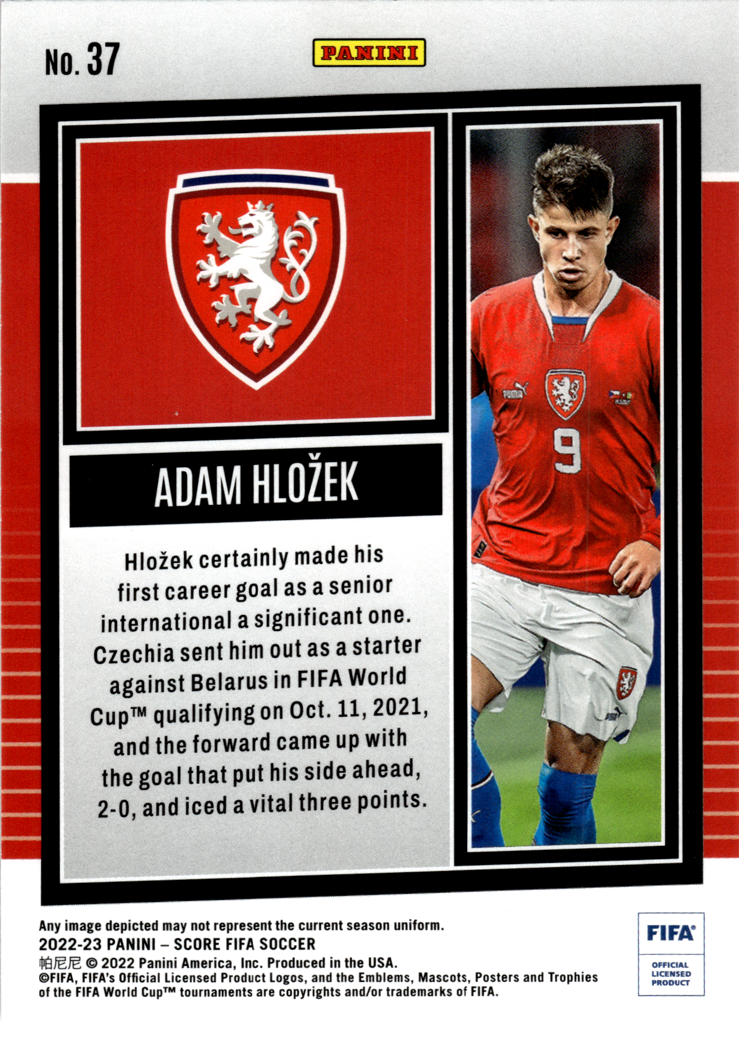 Adam Hložek - Panini Score FIFA Soccer 2022-23, Nr. 37