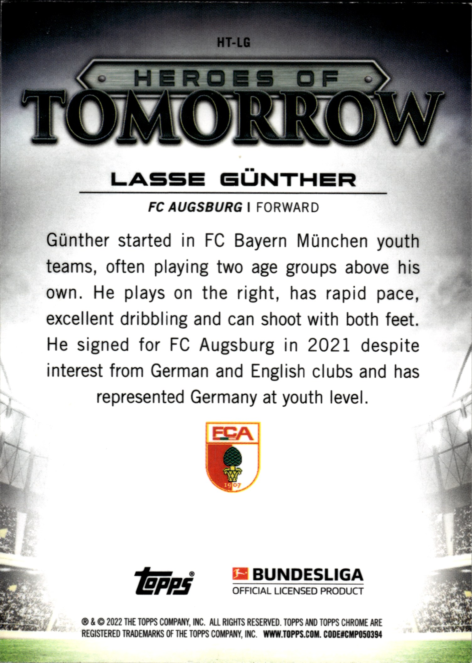 Lasse Günther - Topps Chrome Bundesliga Heroes of Tomorrow 2021-22, Nr. HT-LG – Rookie Card, Insert