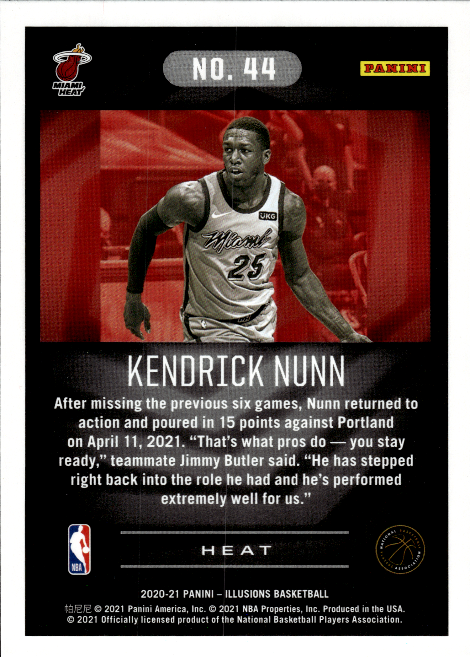 Kendrick Nunn - Panini Illusions Base Set 2020-21, Nr. 44 – Trophy Collection Orange