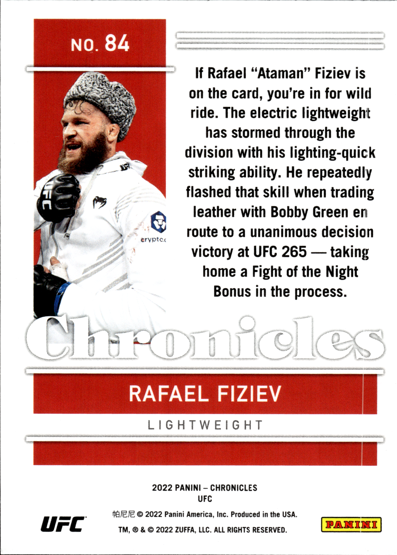 Rafael Fiziev - Panini Chronicles UFC Base Set 2022, Nr. 84