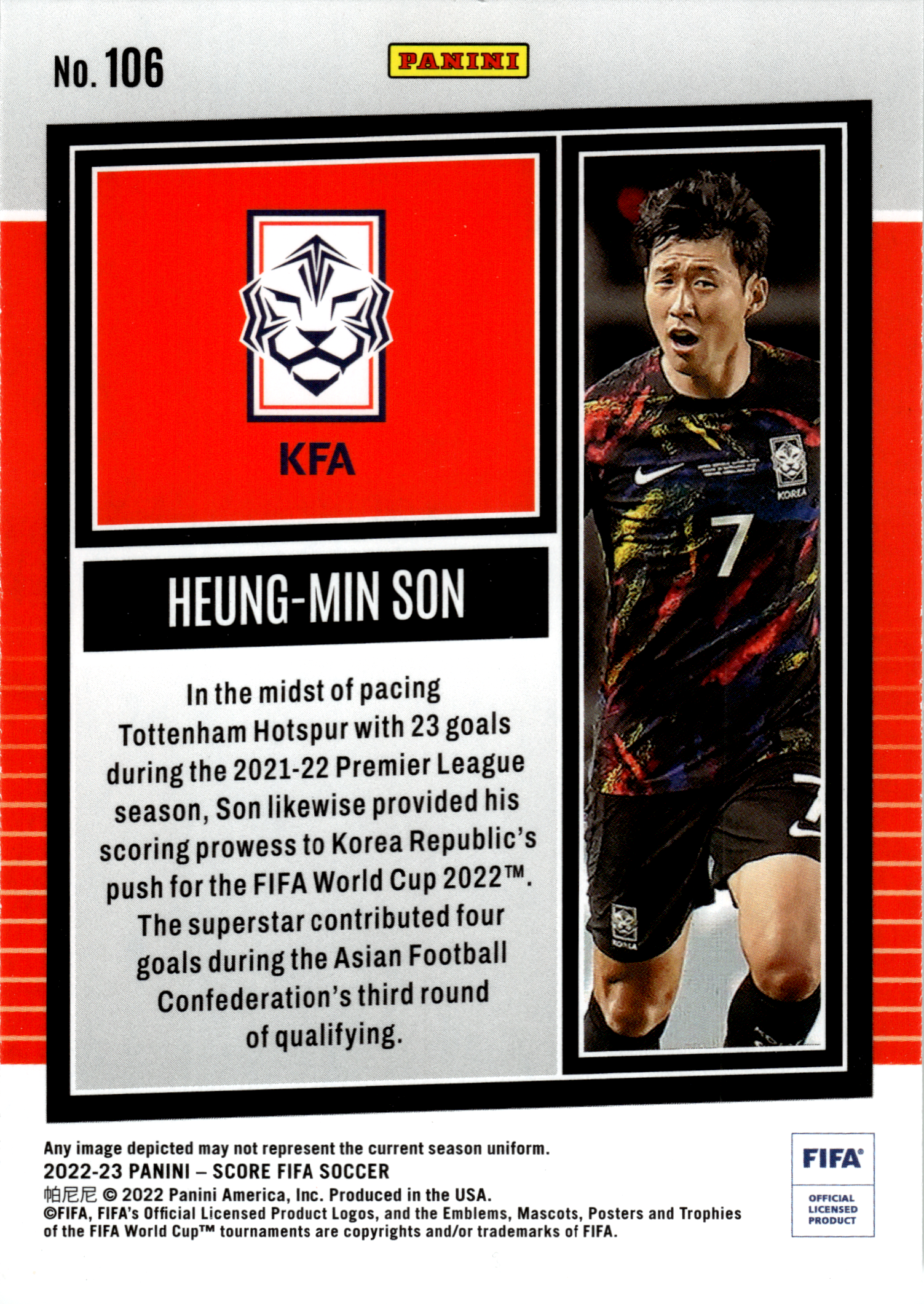Heung-Min Son - Panini Score FIFA Soccer 2022-23, Nr. 106