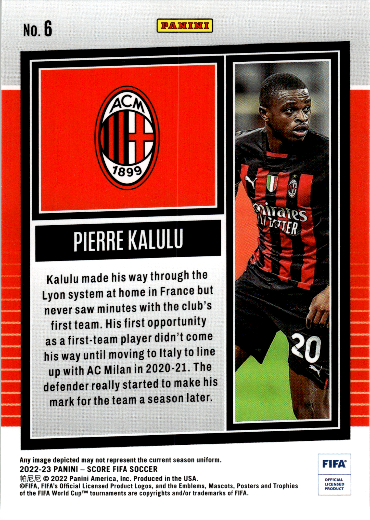 Pierre Kalulu - Panini Score FIFA Soccer 2022-23, Nr. 6