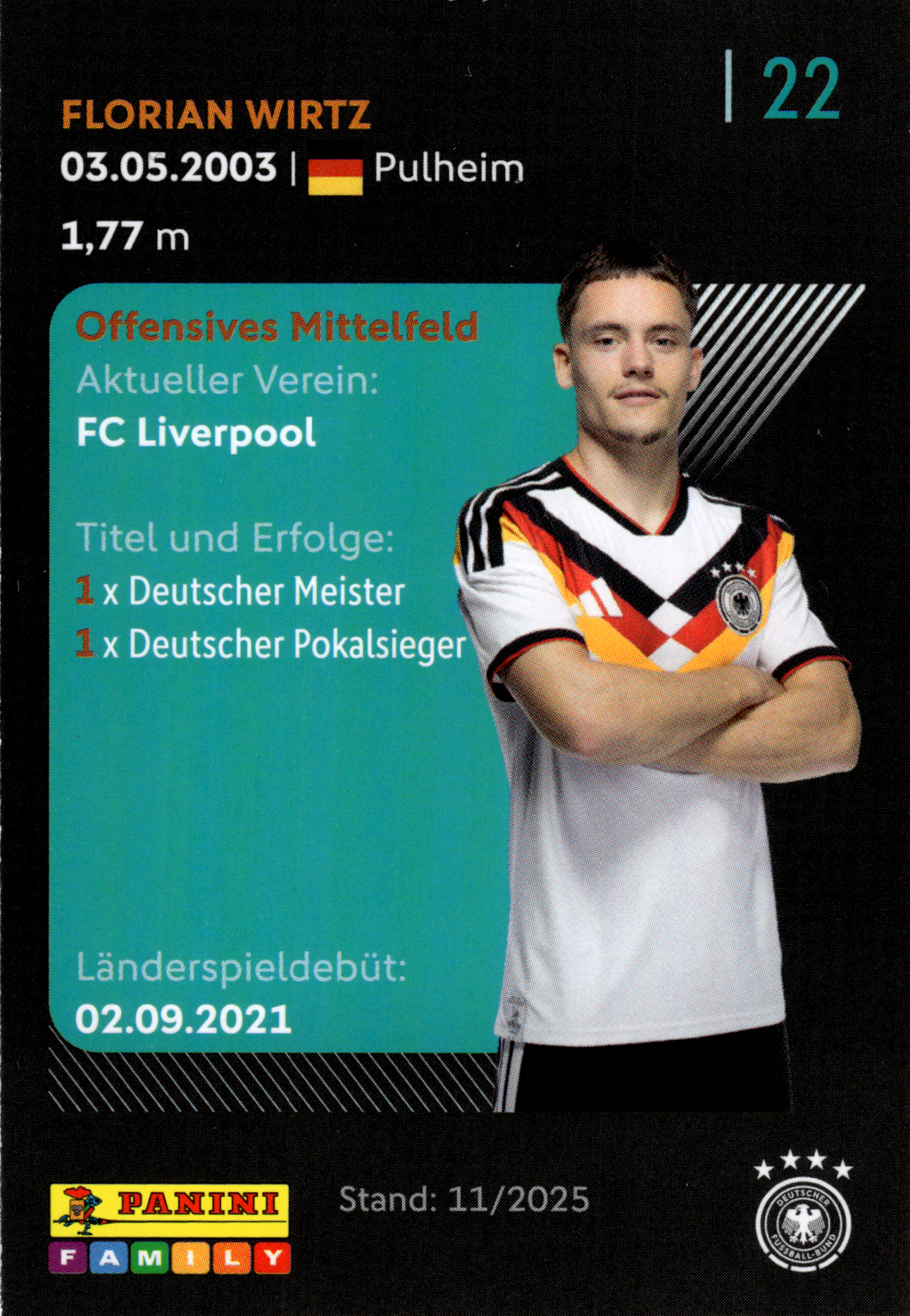 Florian Wirtz - Panini FIFA World Cup DFB-Sammelkarten 2026, Nr. 22