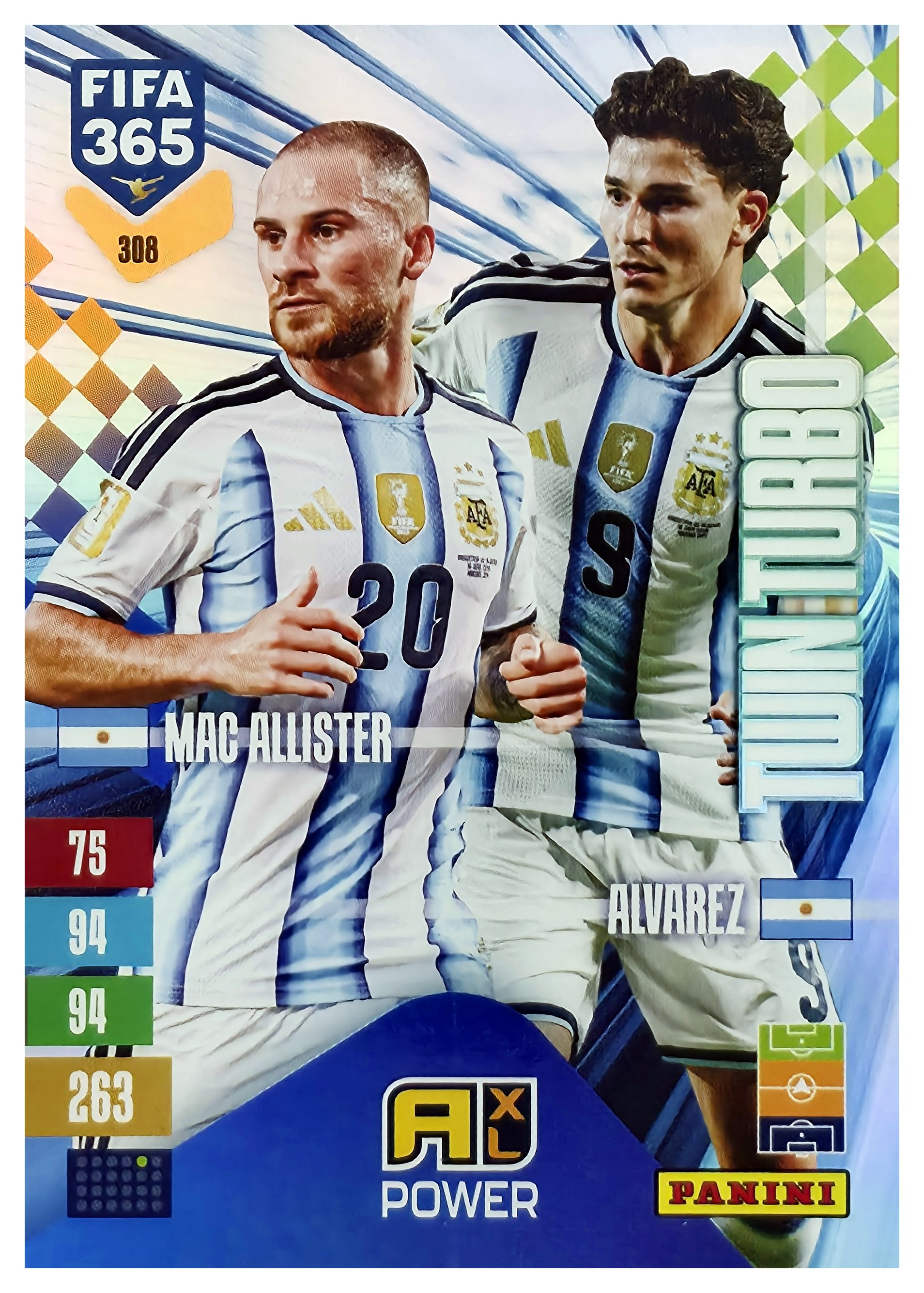 Alexis Mac Allister / Julián Álvarez - Panini Adrenalyn XL FIFA 365 Twin Turbo 2026-27, Nr. 308 – Insert