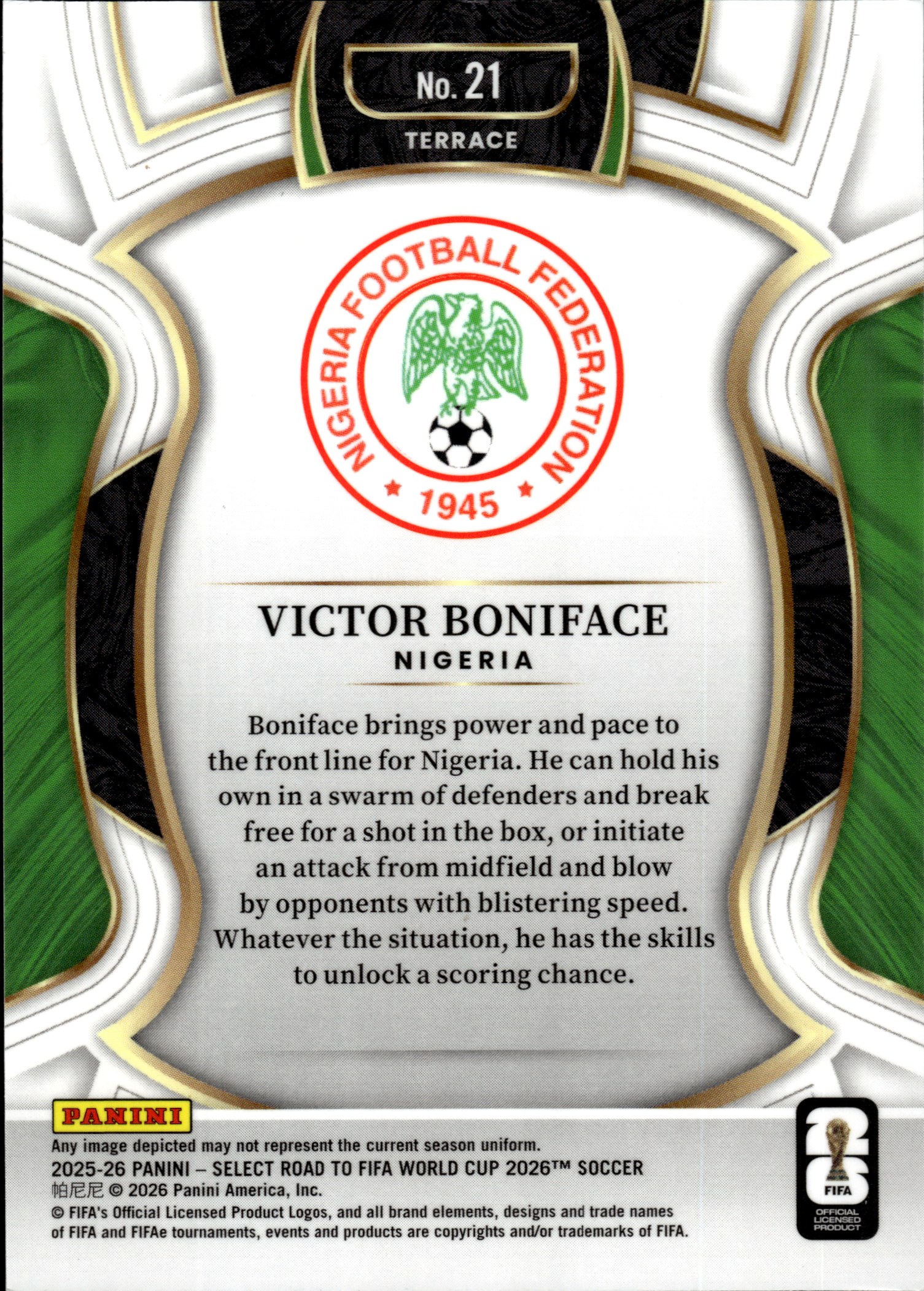 Victor Boniface - Panini Select FIFA Road to World Cup Terrace 2025-26, Nr. 21